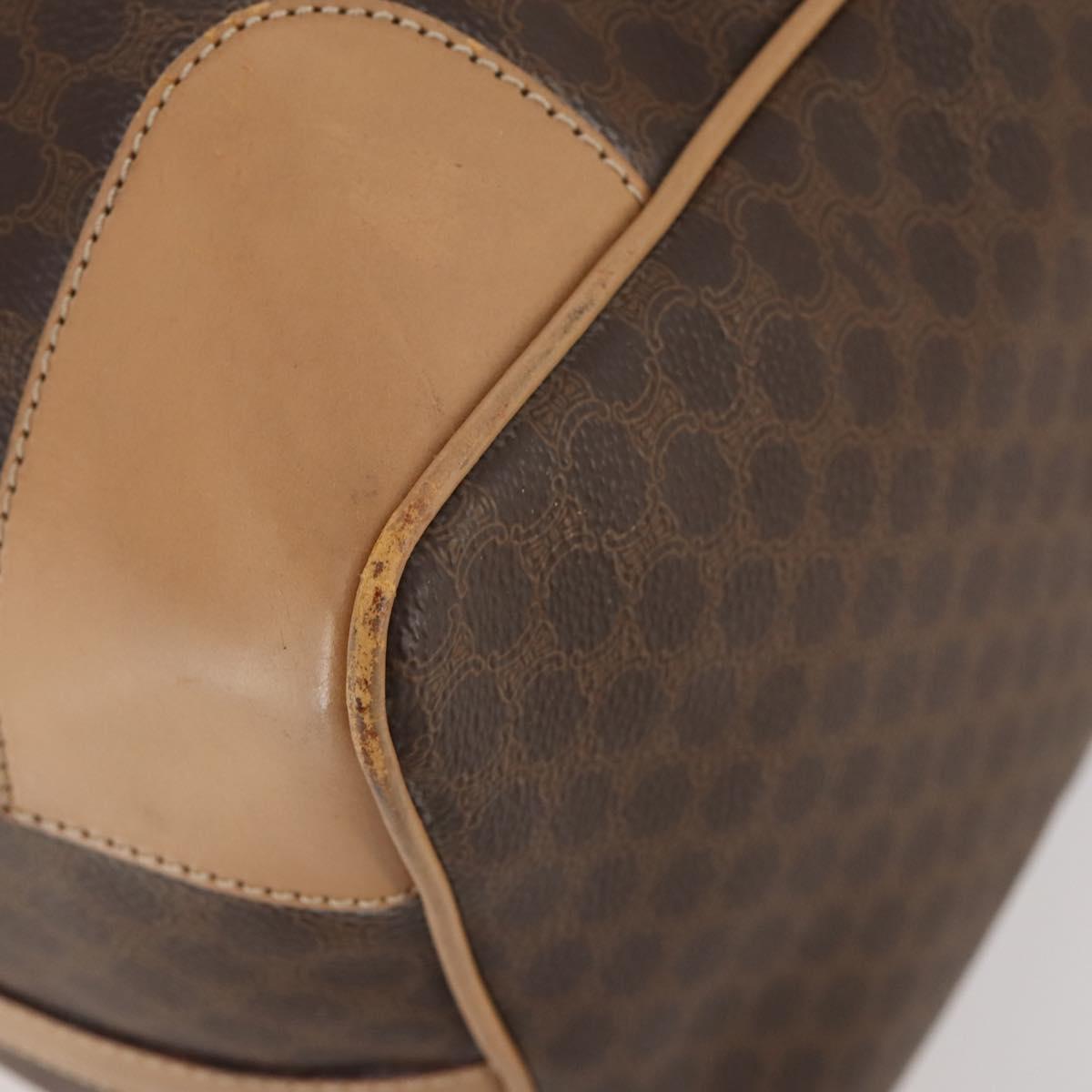 CELINE Macadam Canvas Boston Bag PVC Leather Brown Gold Auth 183303