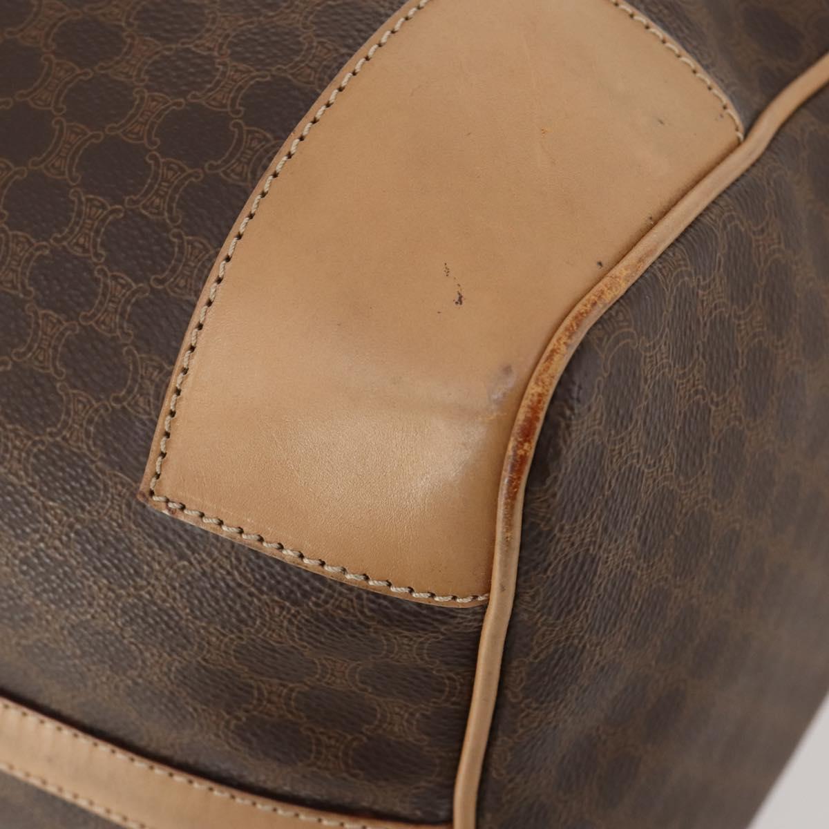 CELINE Macadam Canvas Boston Bag PVC Leather Brown Gold Auth 183303