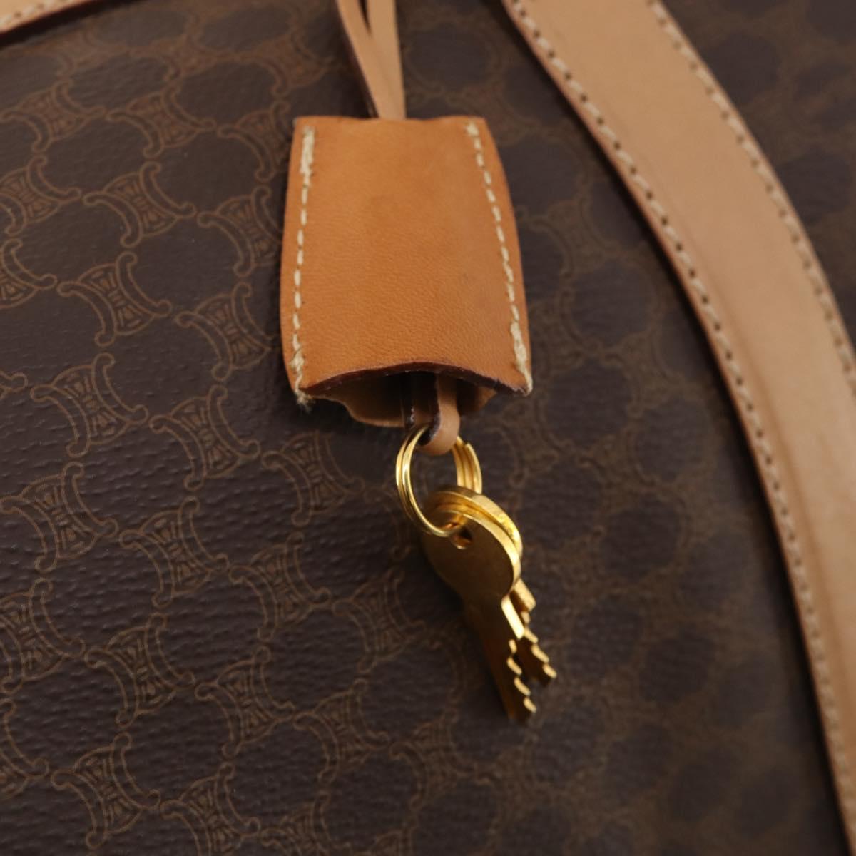 CELINE Macadam Canvas Boston Bag PVC Leather Brown Gold Auth 183303