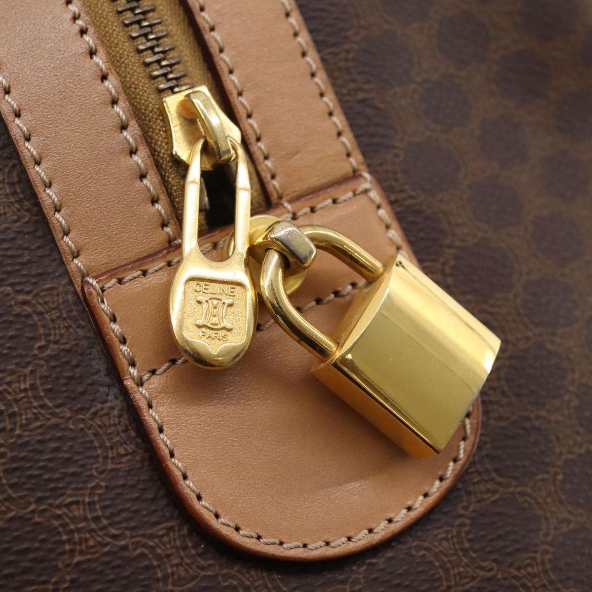 CELINE Macadam Canvas Boston Bag PVC Leather Brown Gold Auth 183303