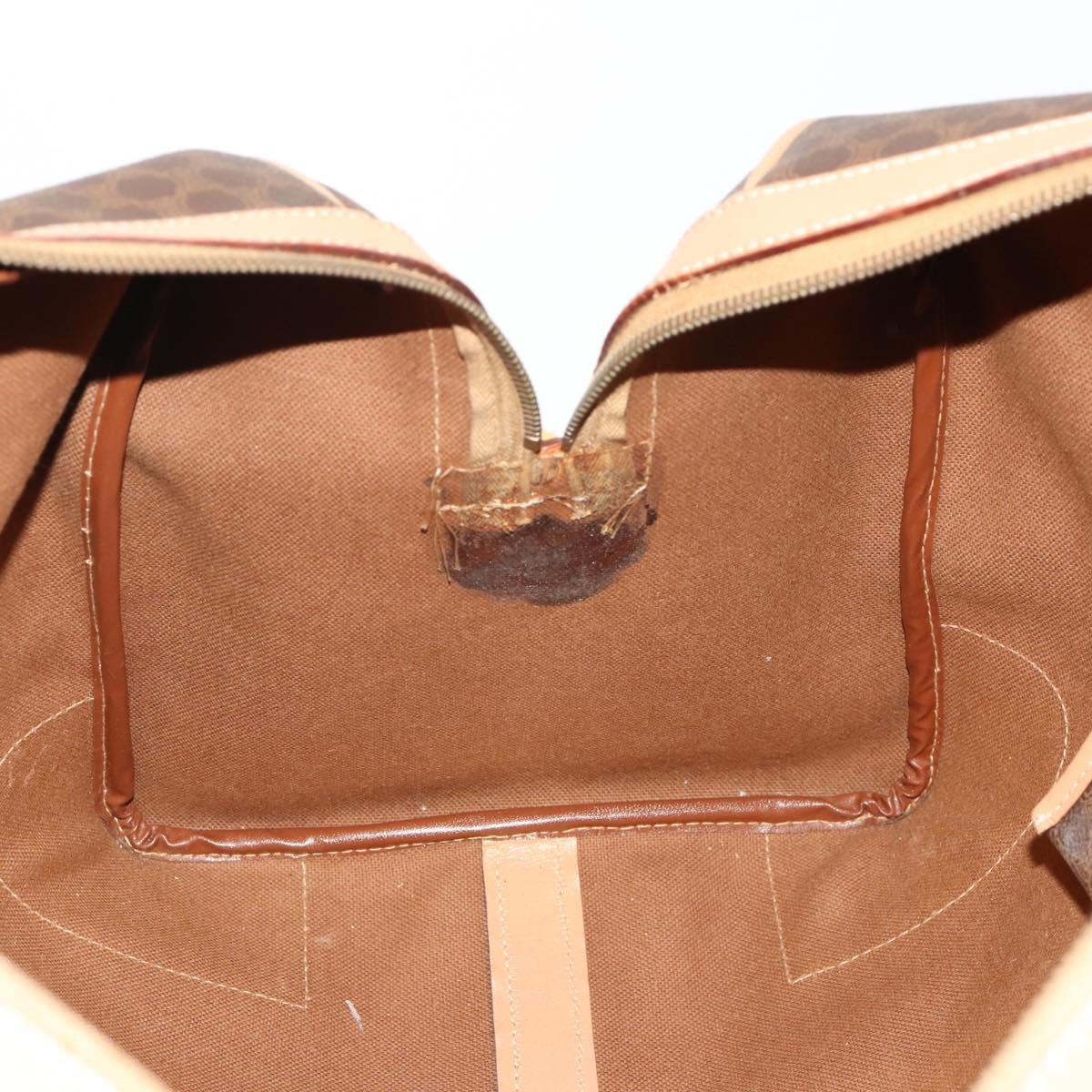 CELINE Macadam Canvas Boston Bag PVC Leather Brown Gold Auth 183303