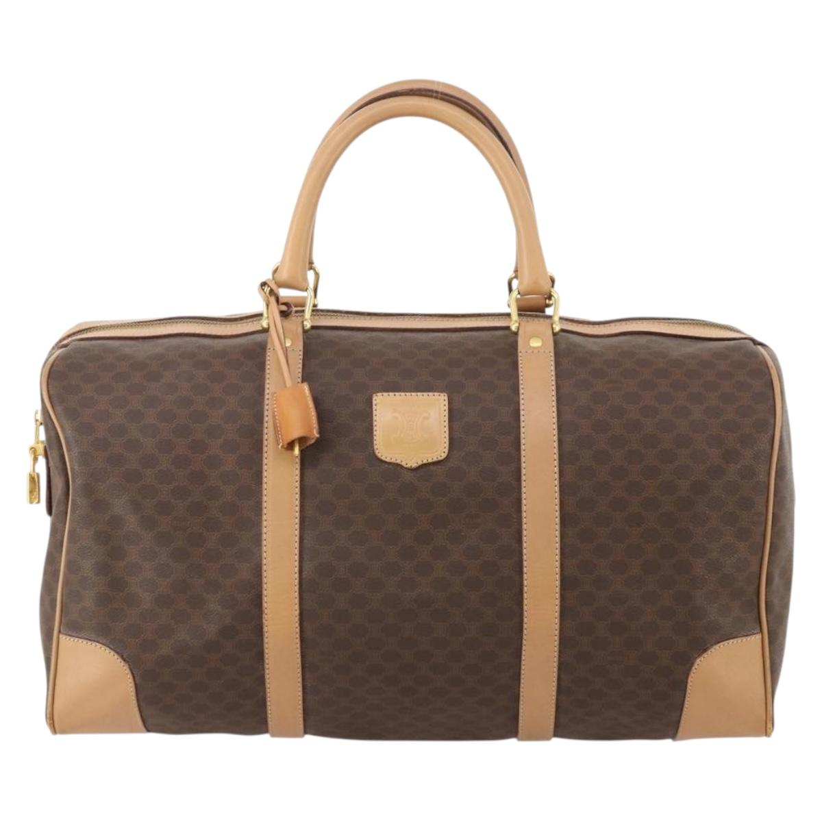 CELINE Macadam Canvas Boston Bag PVC Leather Brown Gold Auth 183303