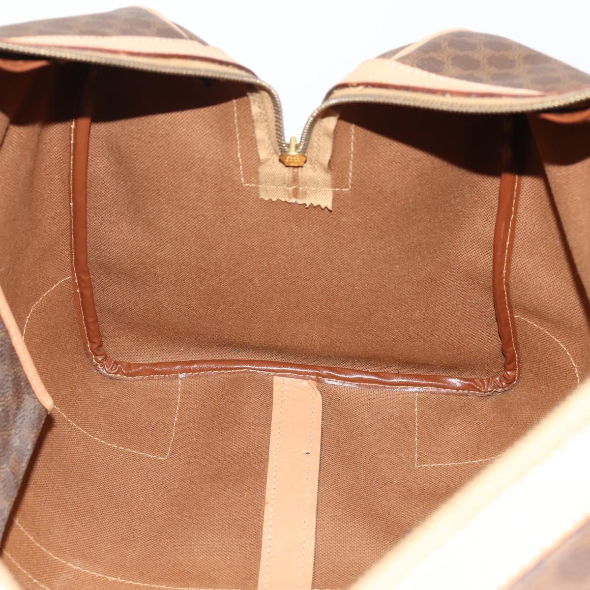 CELINE Macadam Canvas Boston Bag PVC Leather Brown Gold Auth 183303