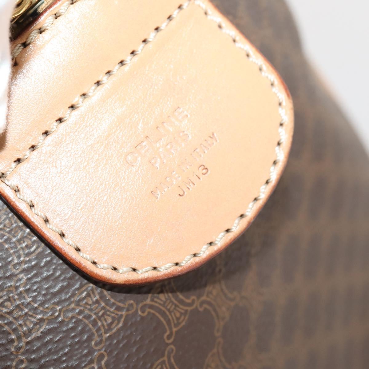 CELINE Macadam Canvas Boston Bag PVC Leather Brown Gold Auth 183303