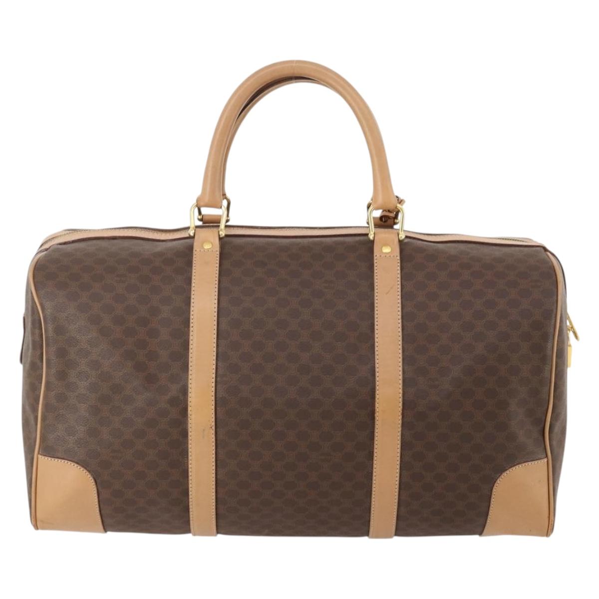 CELINE Macadam Canvas Boston Bag PVC Leather Brown Gold Auth 183303