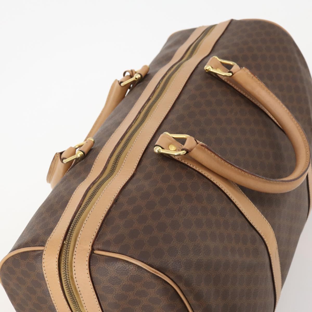 CELINE Macadam Canvas Boston Bag PVC Leather Brown Gold Auth 183303