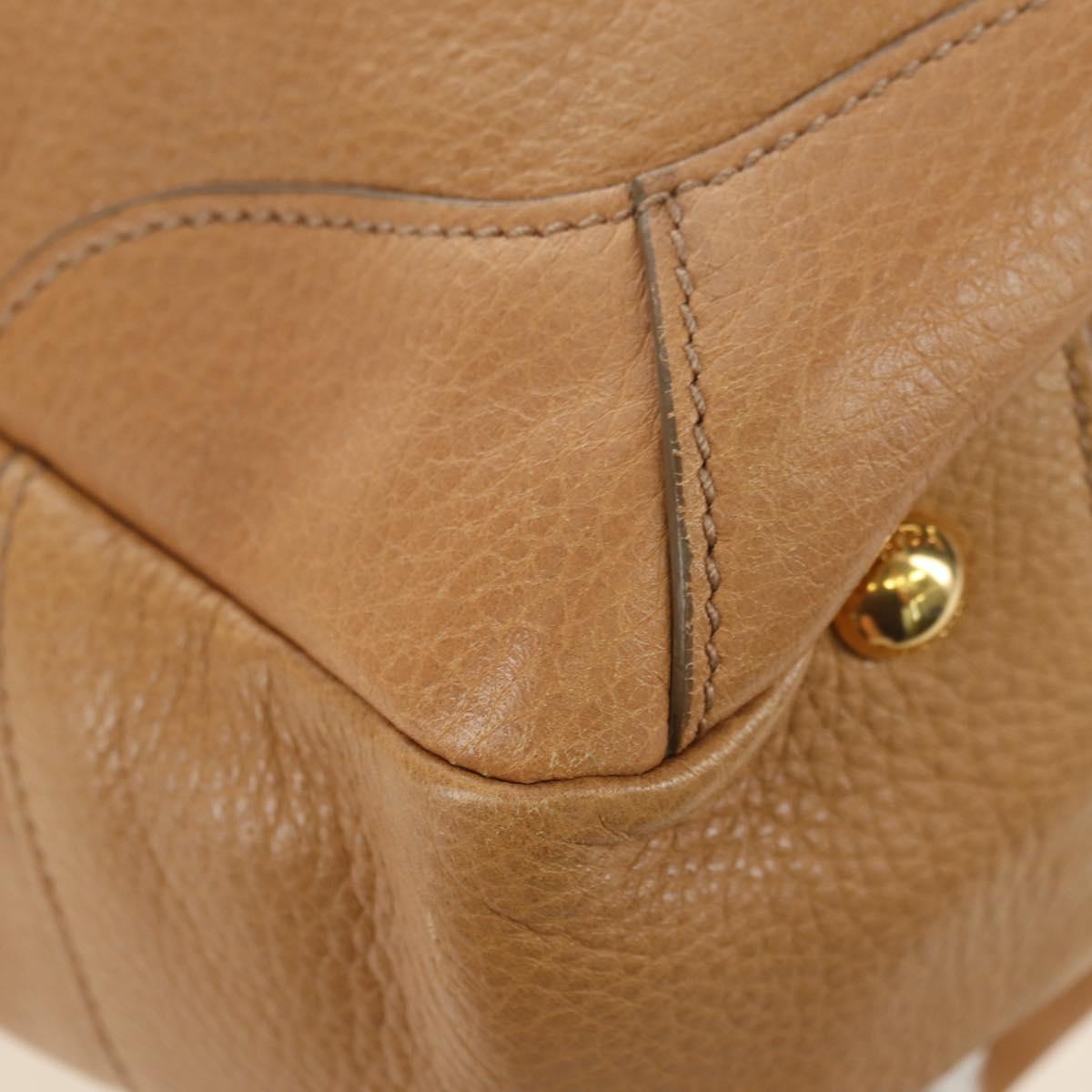 PRADA Shoulder Bag Leather Beige Gold Auth 183307SAV