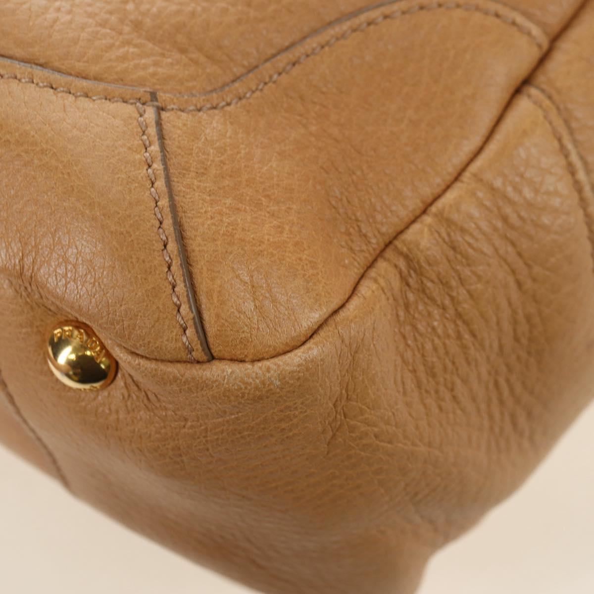 PRADA Shoulder Bag Leather Beige Gold Auth 183307SAV