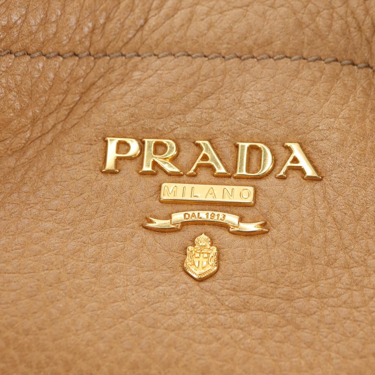 PRADA Shoulder Bag Leather Beige Gold Auth 183307SAV