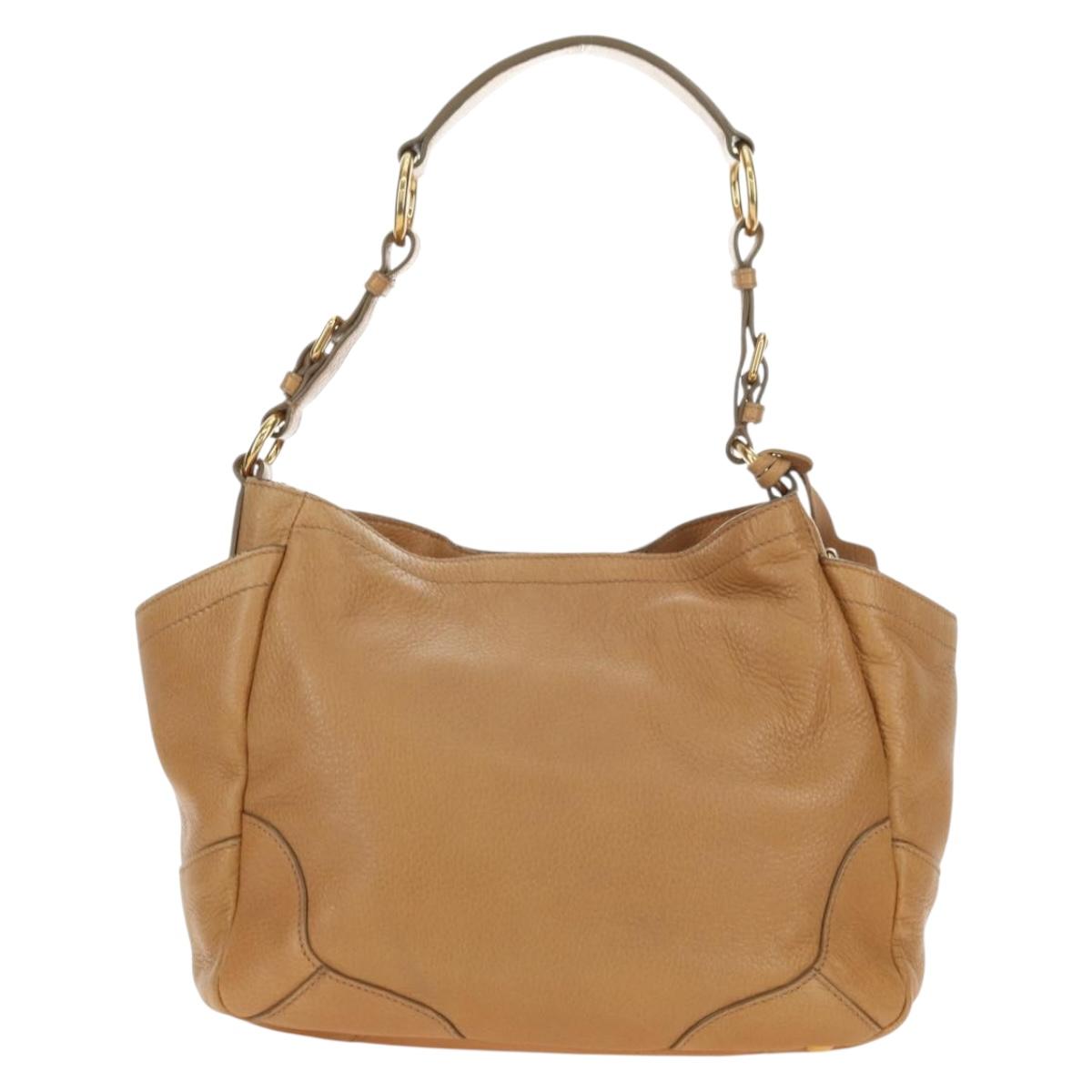 PRADA Shoulder Bag Leather Beige Gold Auth 183307SAV