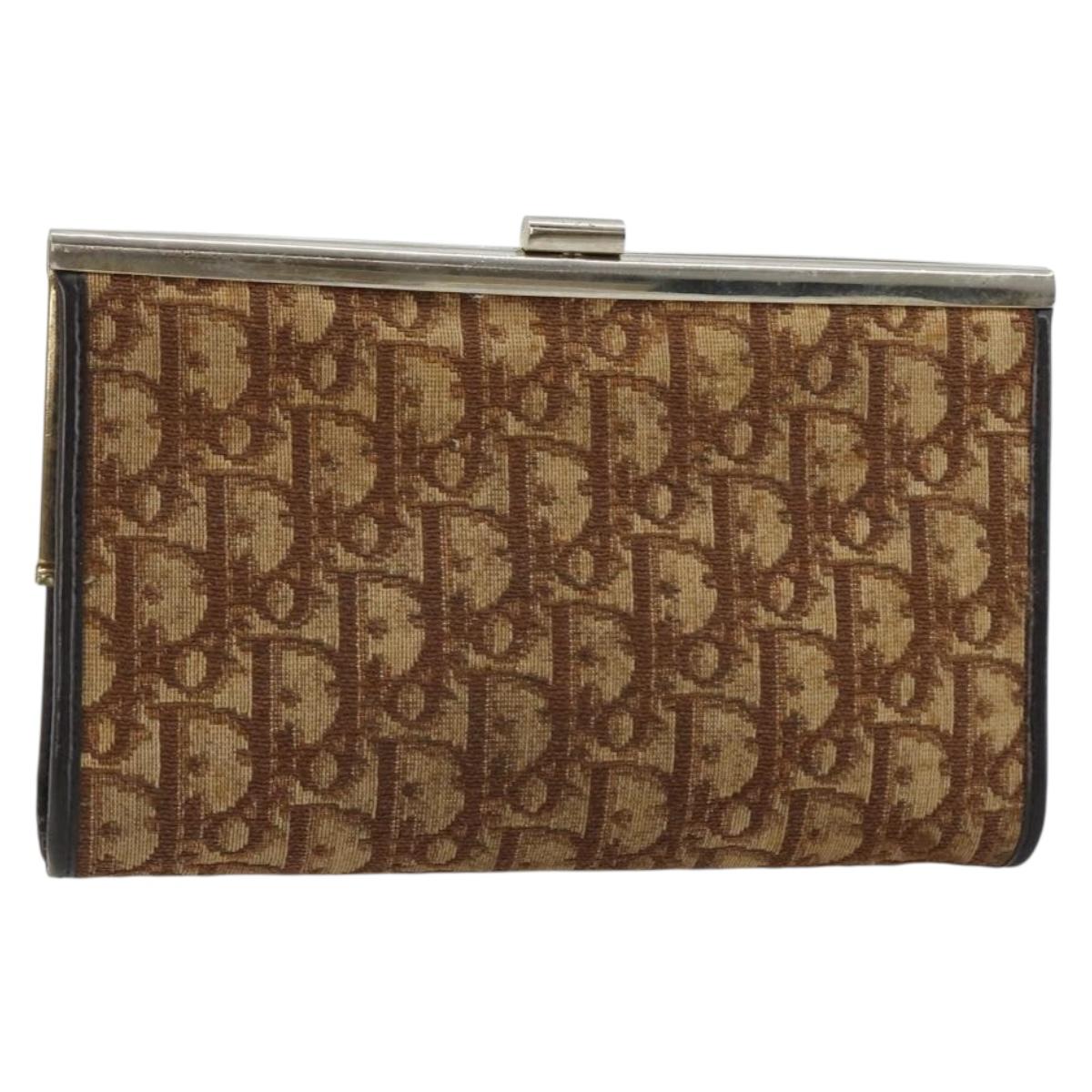 Christian Dior Trotter Canvas Pouch Brown Gold Auth 183308