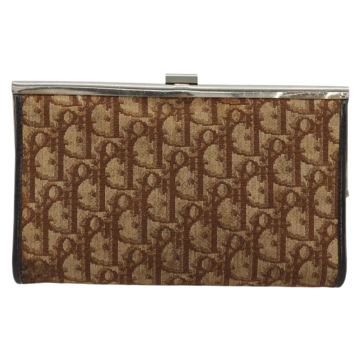 Christian Dior Trotter Canvas Pouch Brown Gold Auth 183308