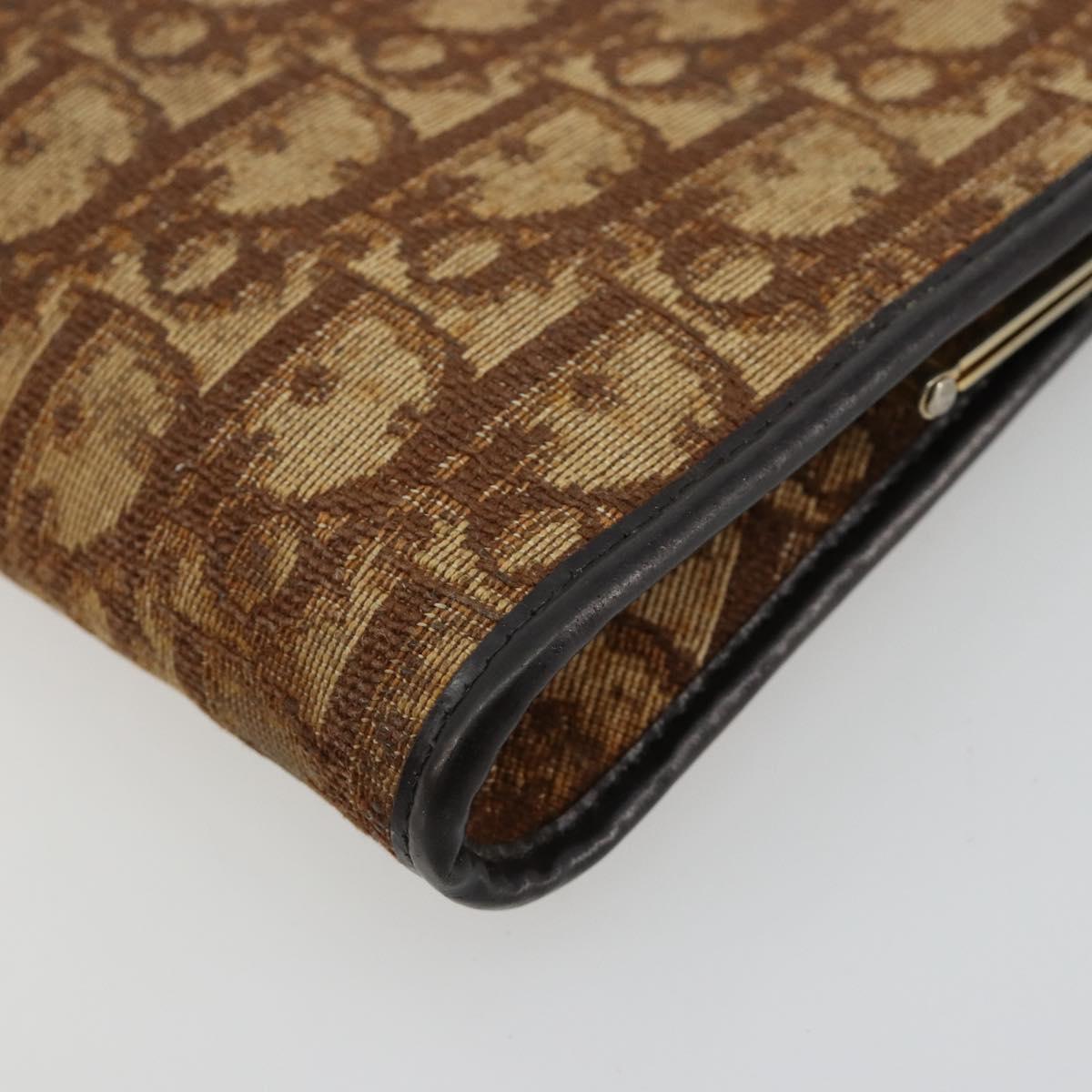 Christian Dior Trotter Canvas Pouch Brown Gold Auth 183308