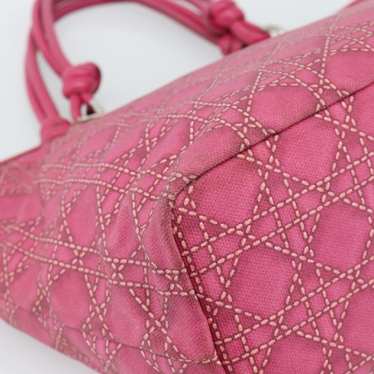 Christian Dior Canage Tote Bag Coated Canvas Pink Silver Auth 183316A