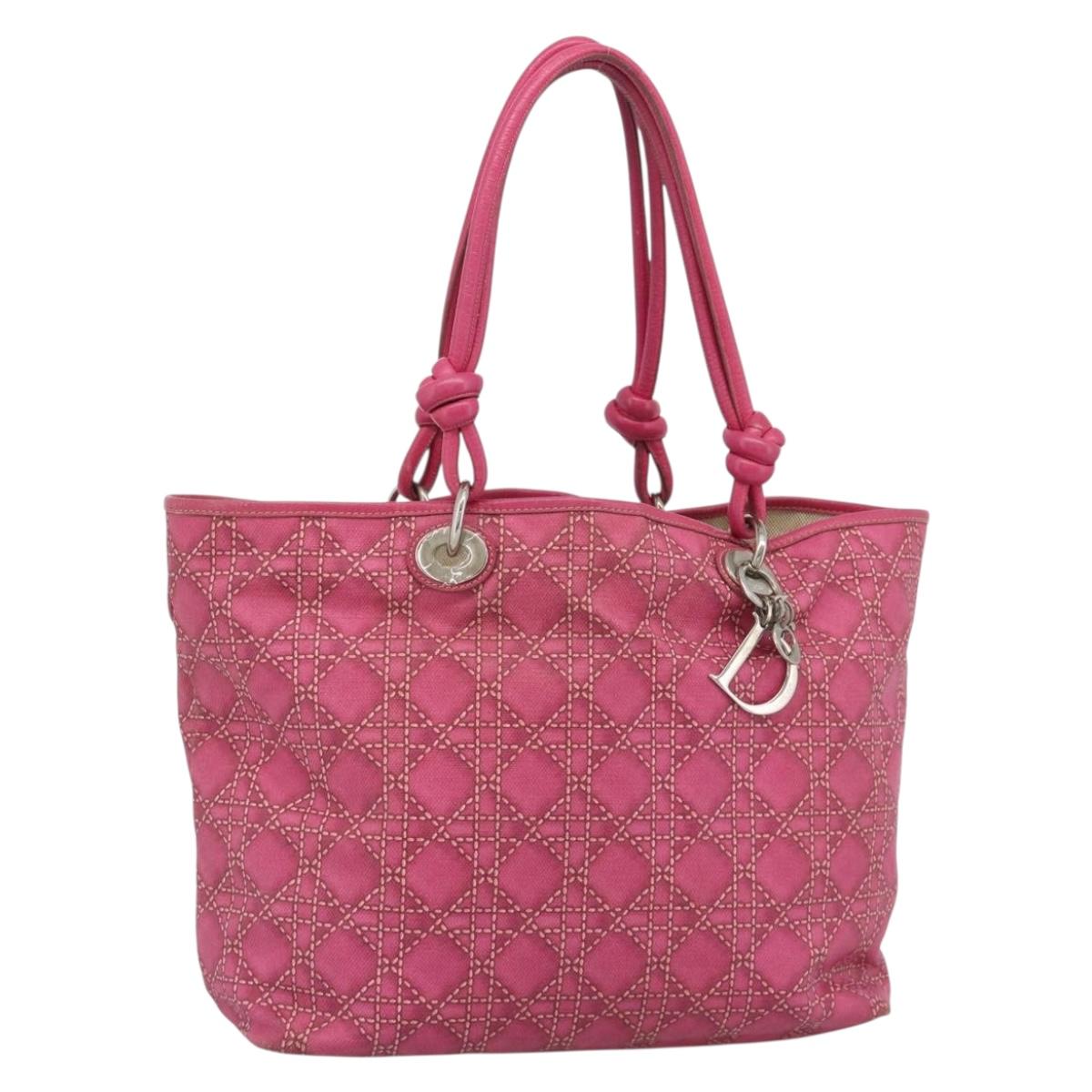 Christian Dior Canage Tote Bag Coated Canvas Pink Silver Auth 183316A