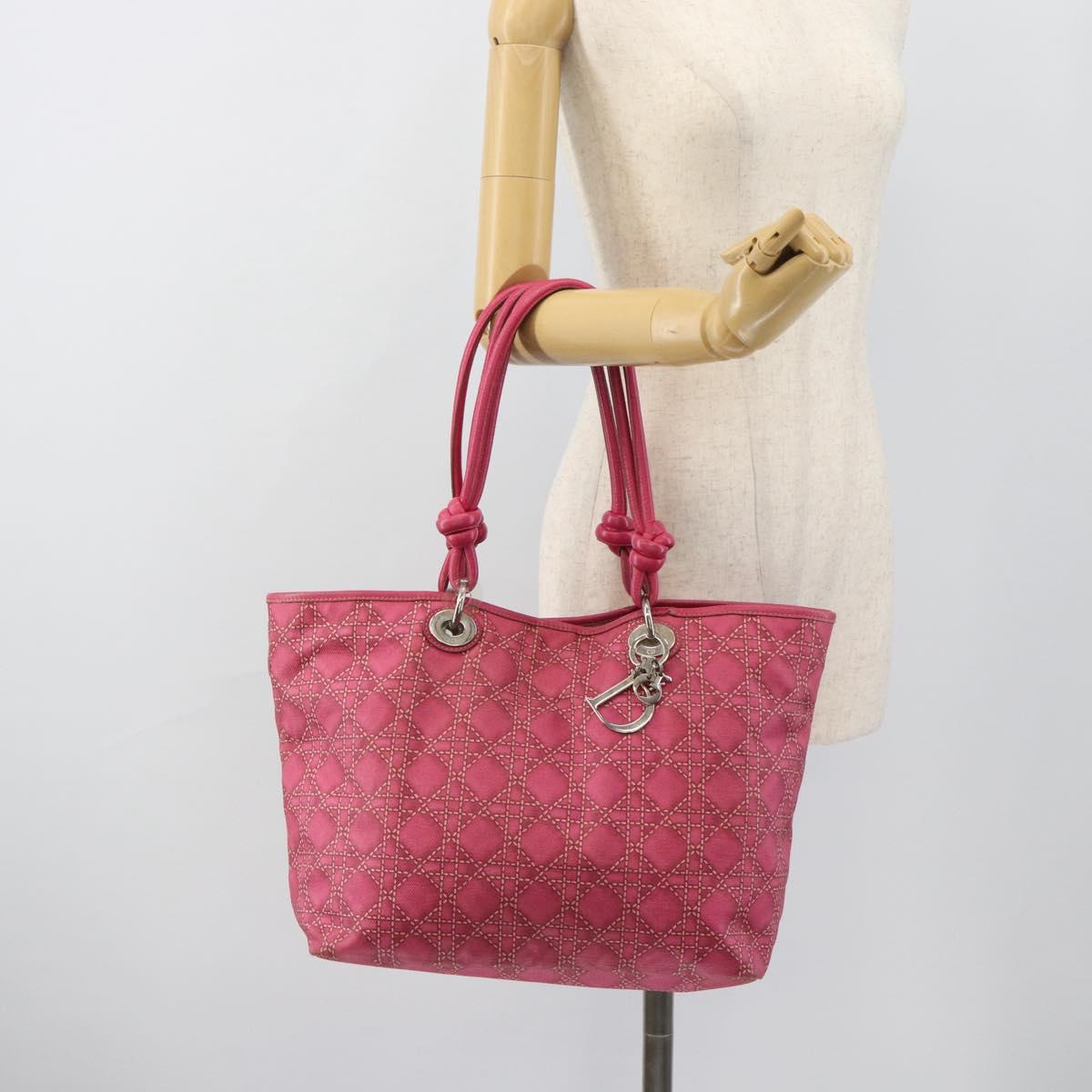 Christian Dior Canage Tote Bag Coated Canvas Pink Silver Auth 183316A