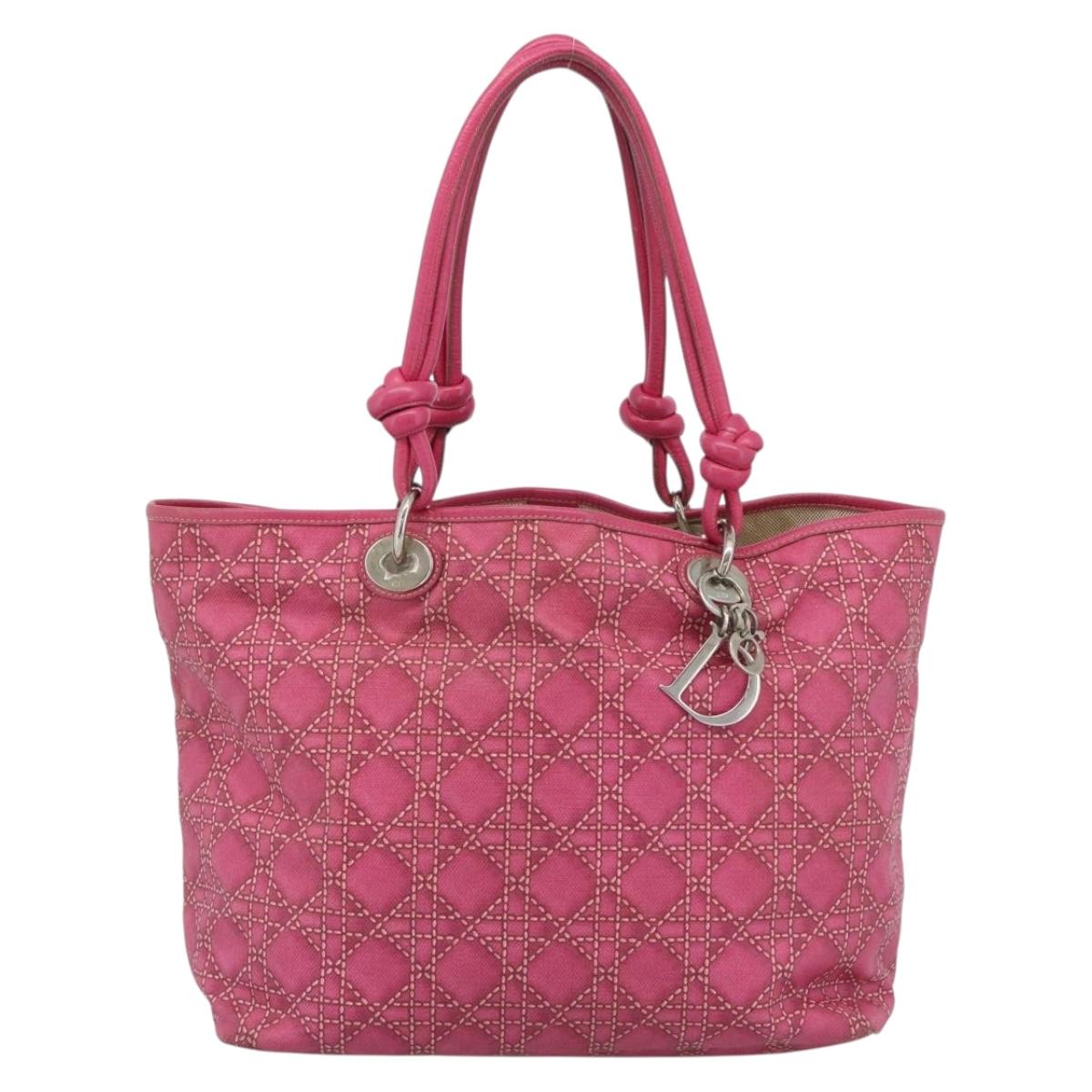 Christian Dior Canage Tote Bag Coated Canvas Pink Silver Auth 183316A
