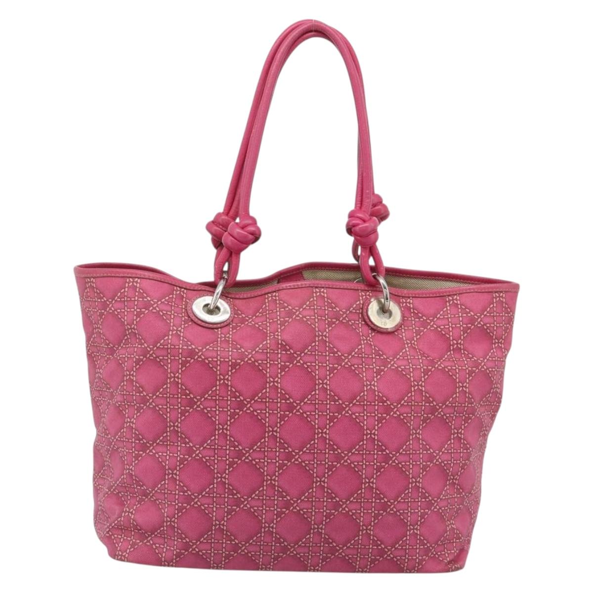 Christian Dior Canage Tote Bag Coated Canvas Pink Silver Auth 183316A