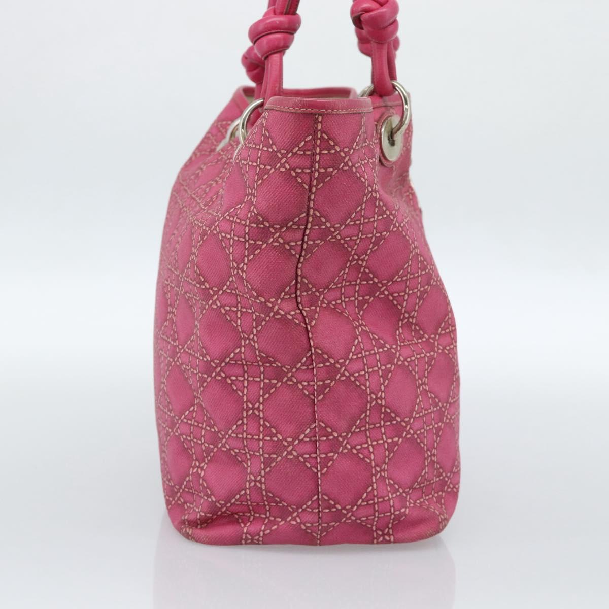 Christian Dior Canage Tote Bag Coated Canvas Pink Silver Auth 183316A