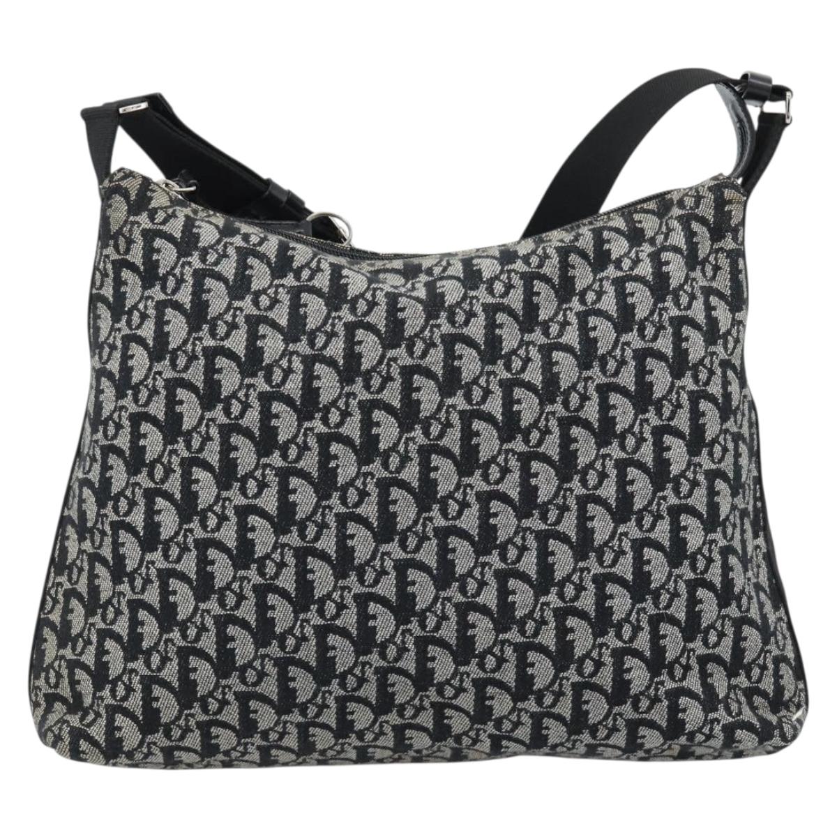 Christian Dior Trotter Canvas Shoulder Bag Black Silver Auth 183317A