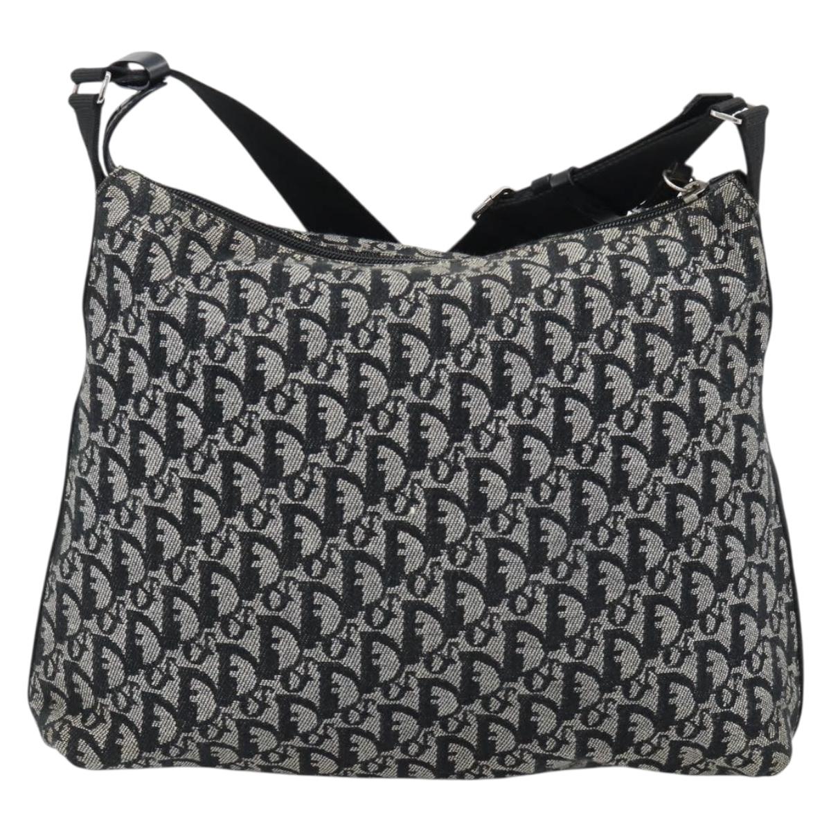 Christian Dior Trotter Canvas Shoulder Bag Black Silver Auth 183317A