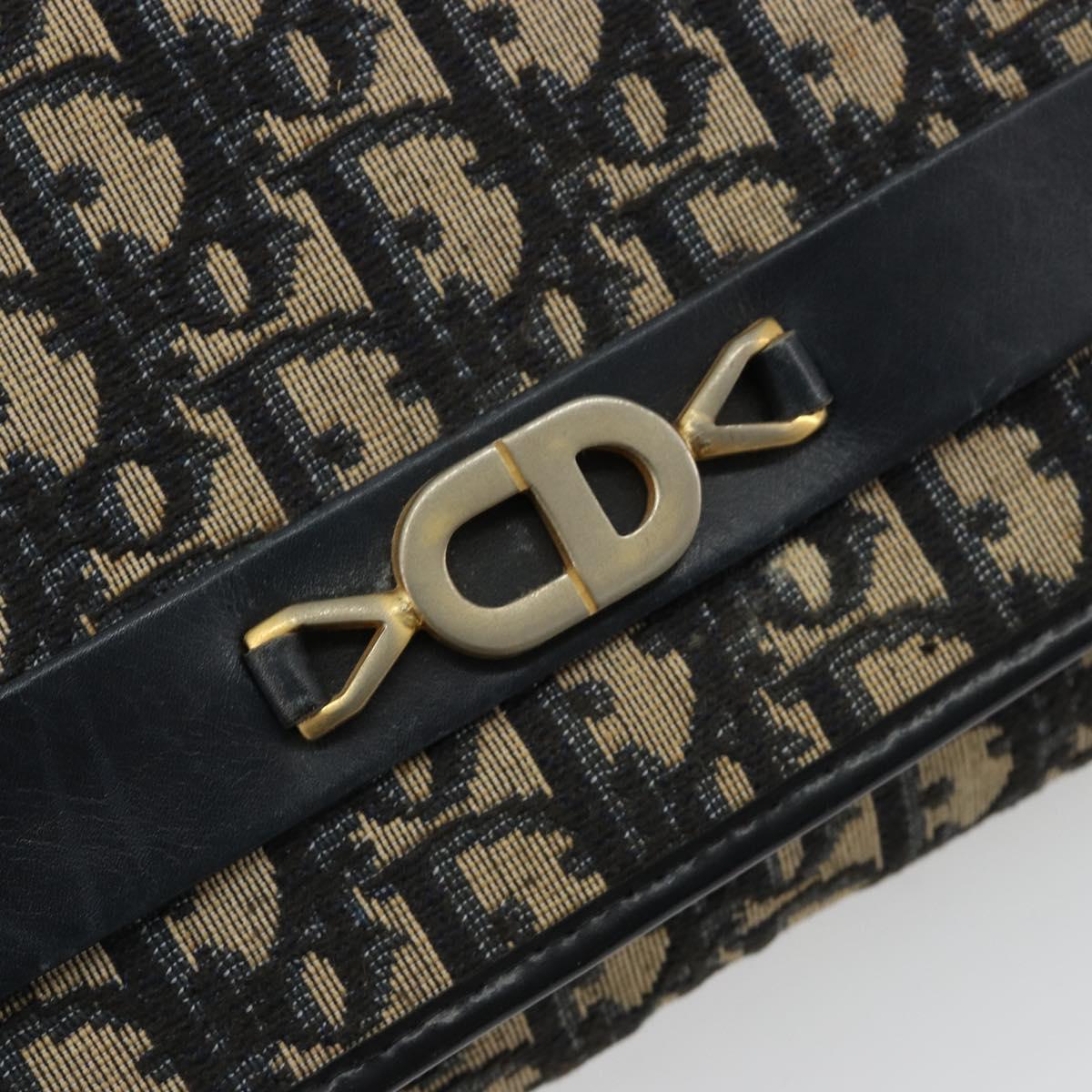 Christian Dior Trotter Canvas Chain Shoulder Bag Navy Gold Auth 183318A