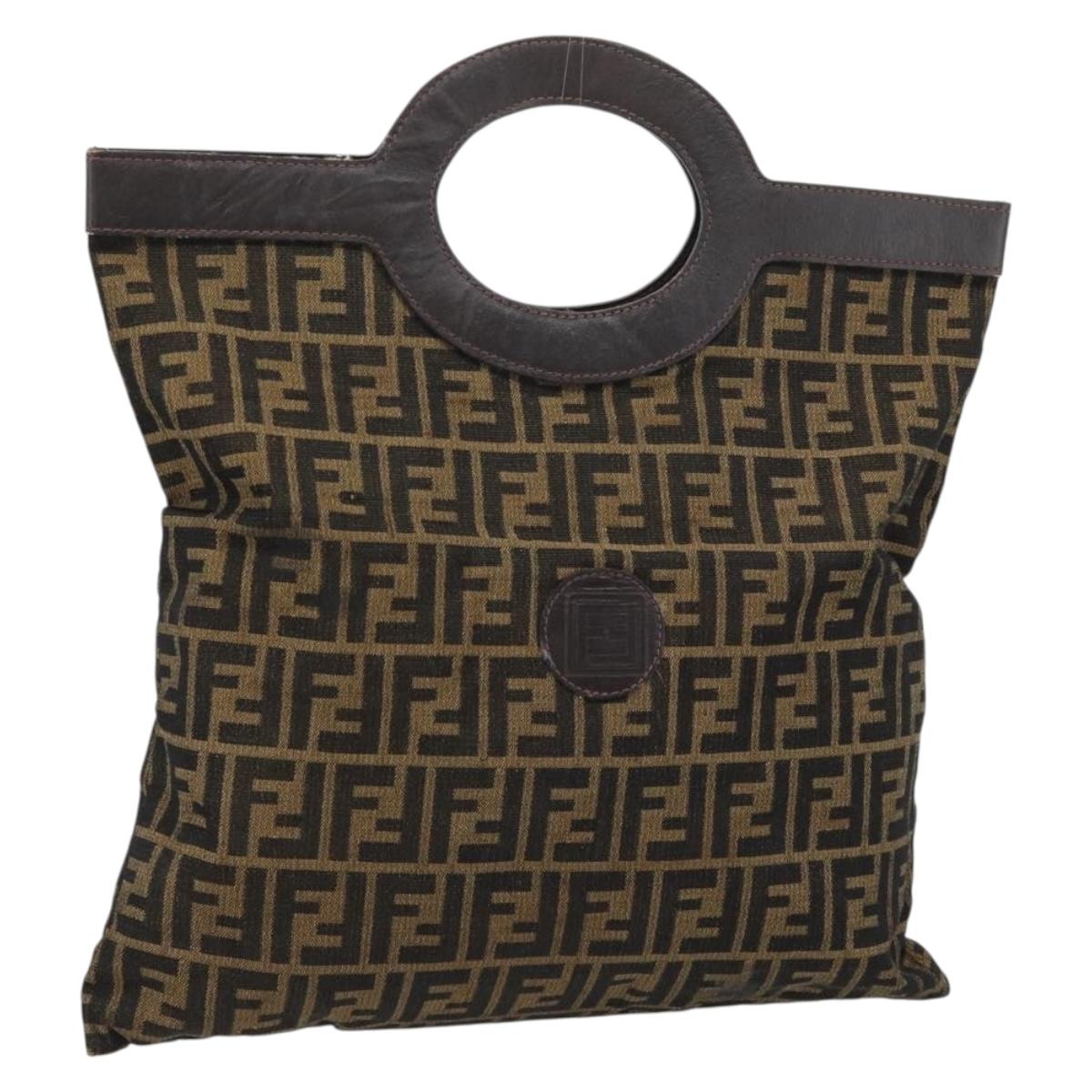 FENDI Zucca Canvas Hand Bag Black Brown Auth 183323