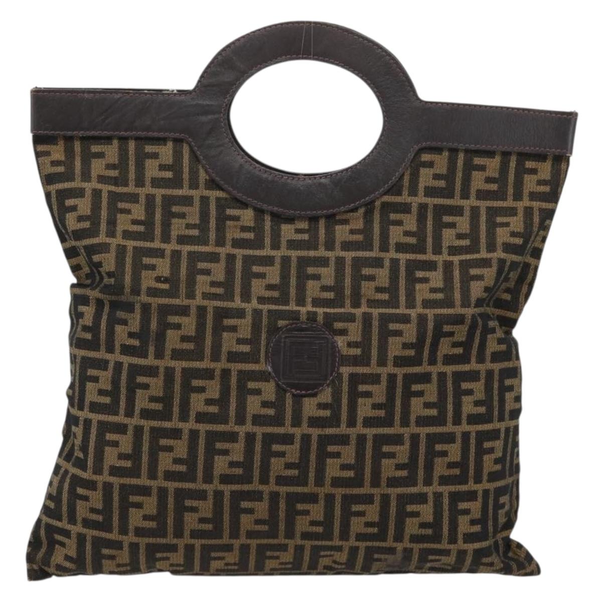 FENDI Zucca Canvas Hand Bag Black Brown Auth 183323