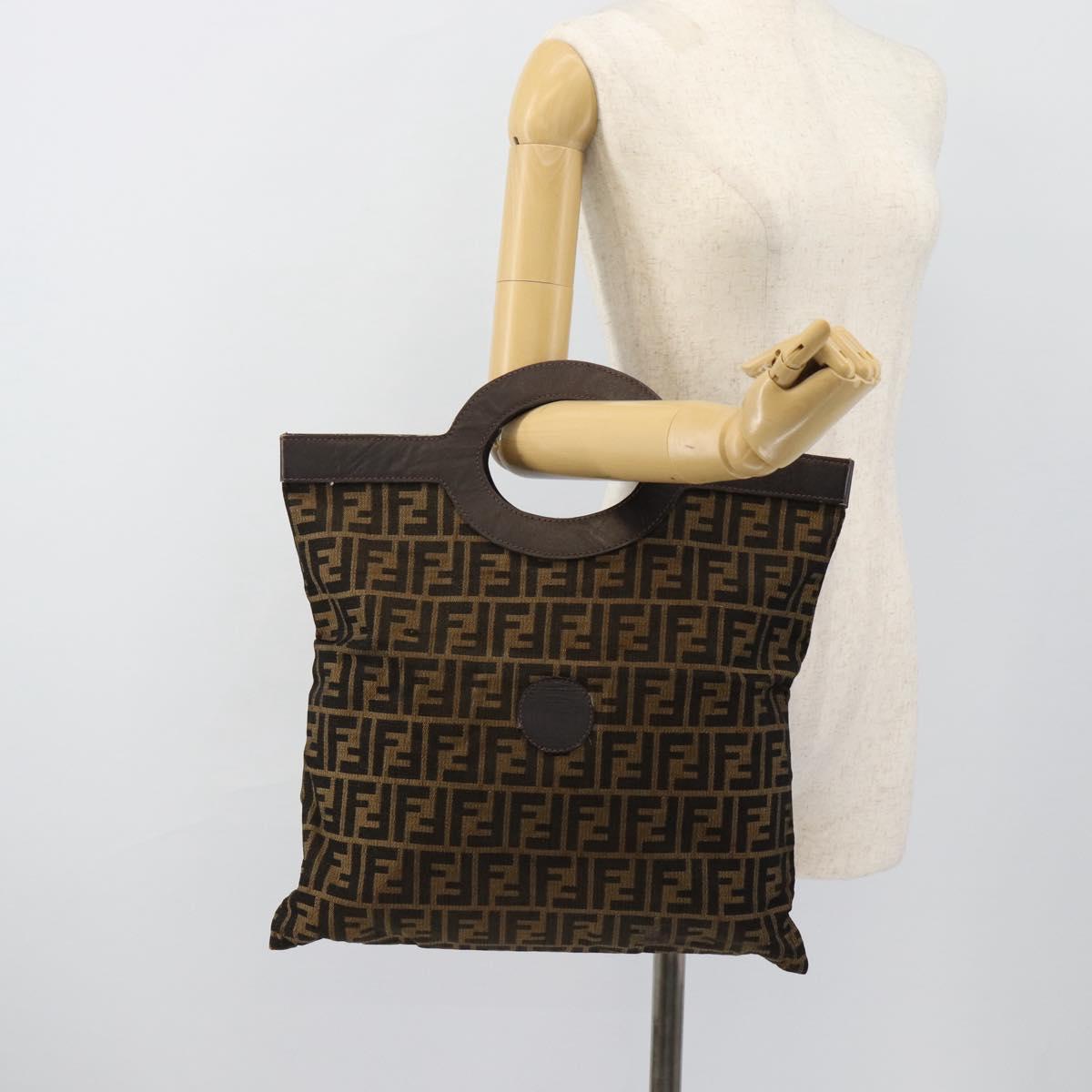 FENDI Zucca Canvas Hand Bag Black Brown Auth 183323