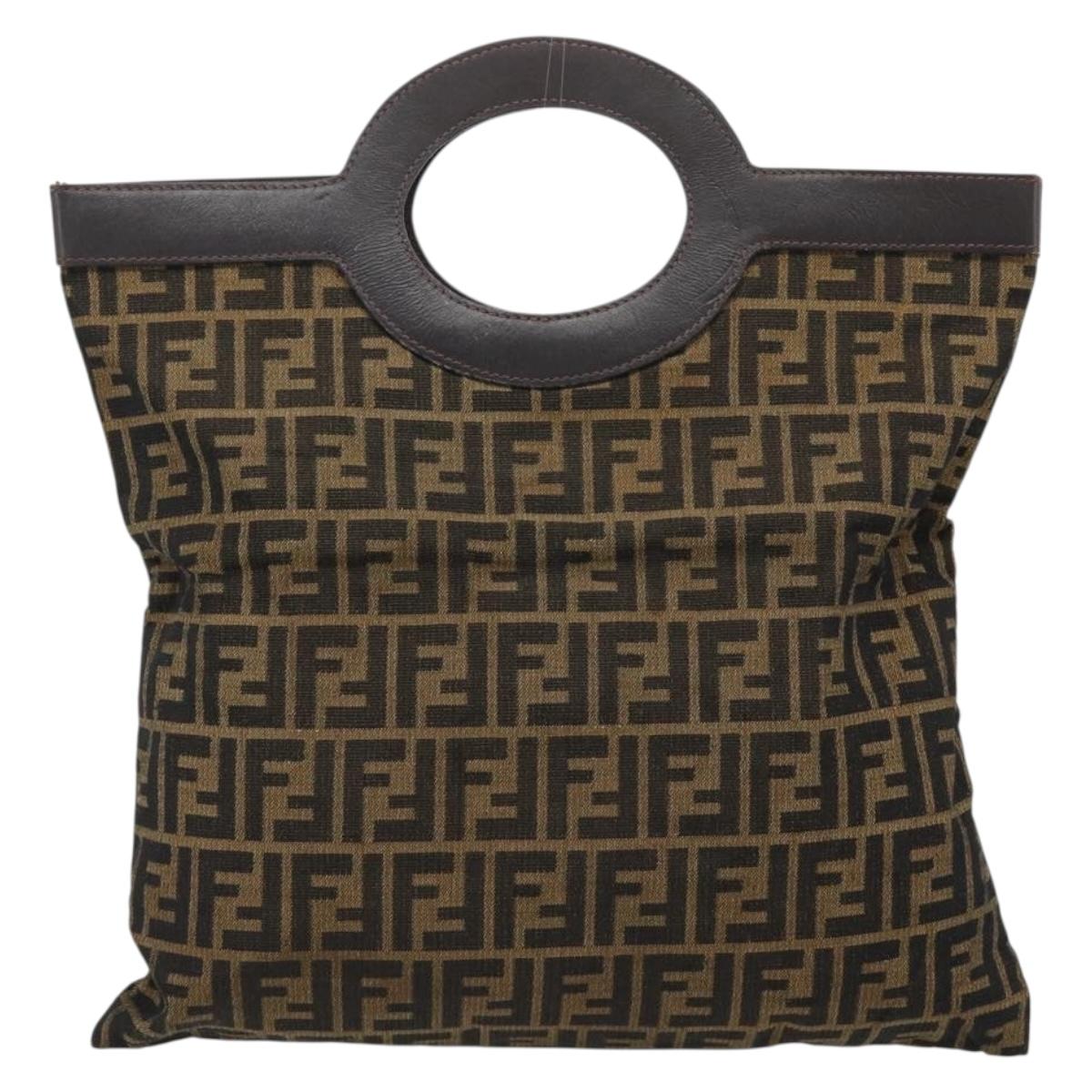 FENDI Zucca Canvas Hand Bag Black Brown Auth 183323
