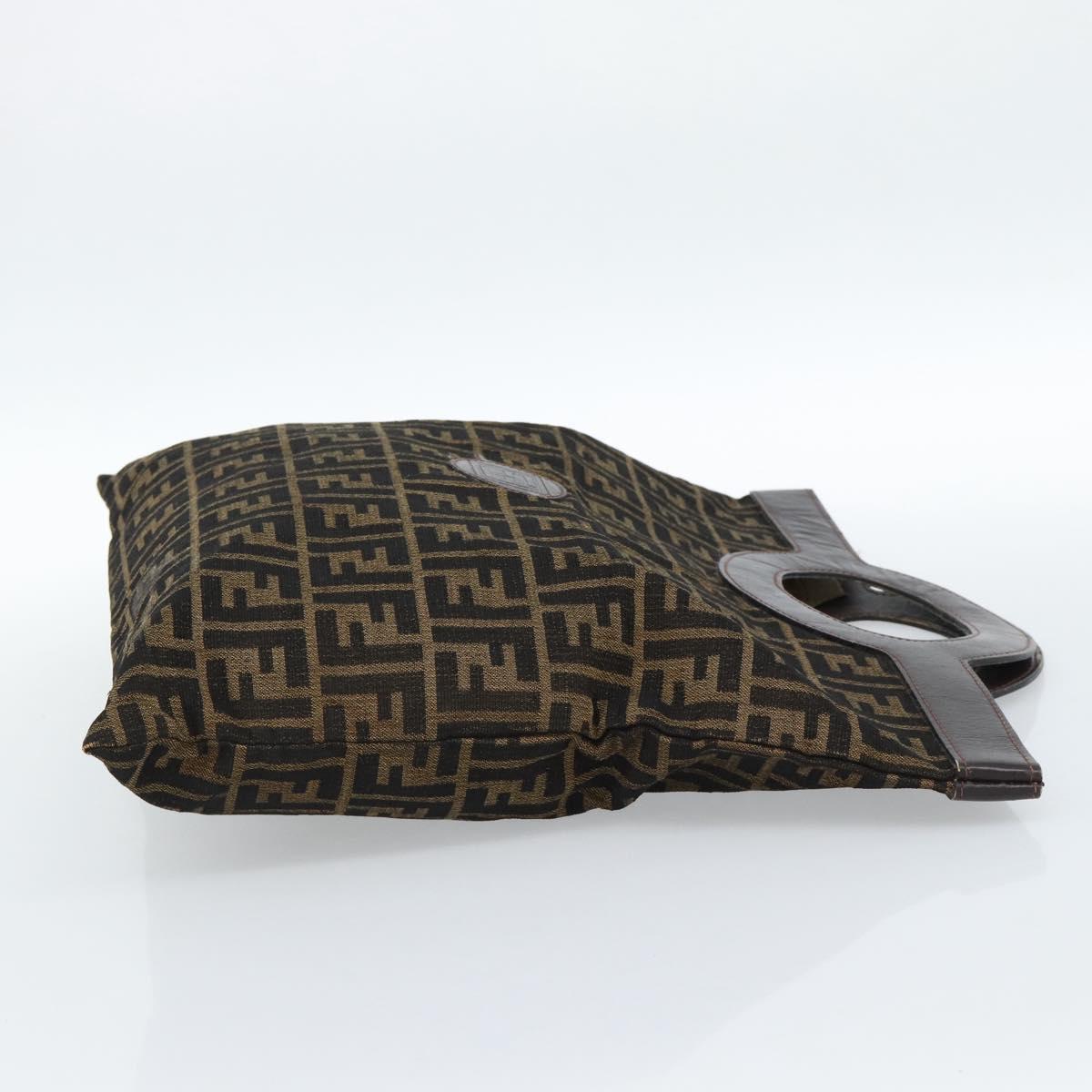 FENDI Zucca Canvas Hand Bag Black Brown Auth 183323