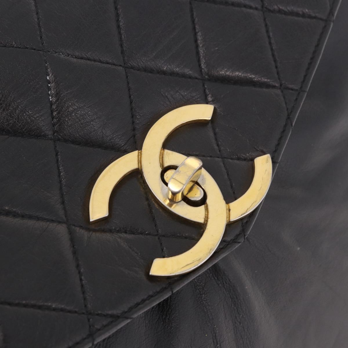 CHANEL Matelasse Hand Bag Lamb Skin Black Gold CC Auth 183326A