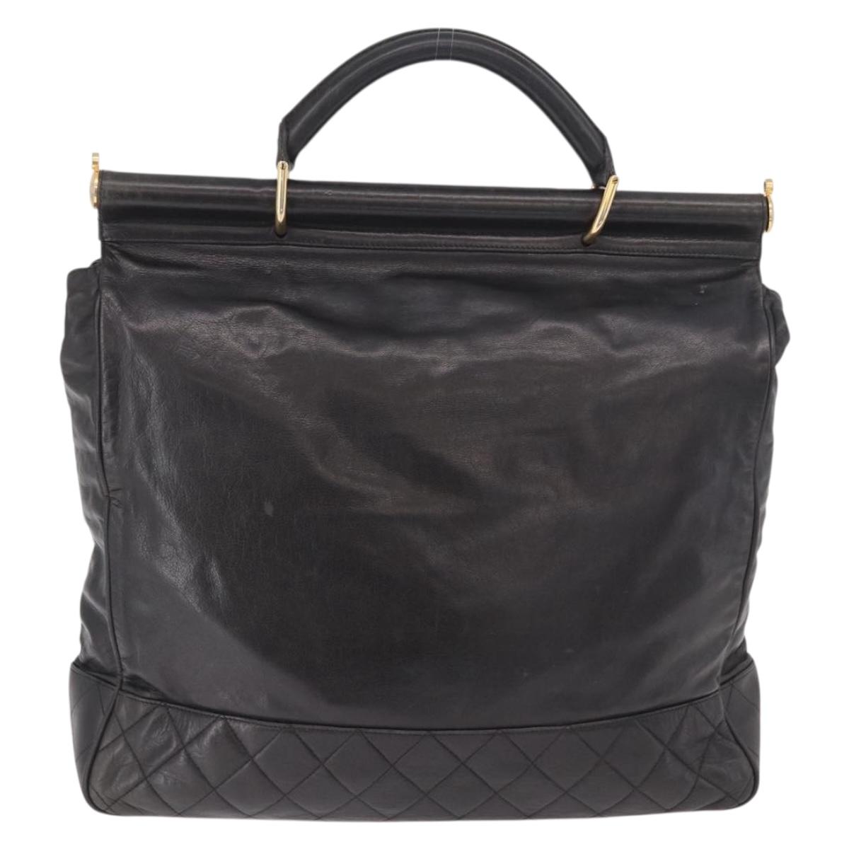 CHANEL Matelasse Hand Bag Lamb Skin Black Gold CC Auth 183326A