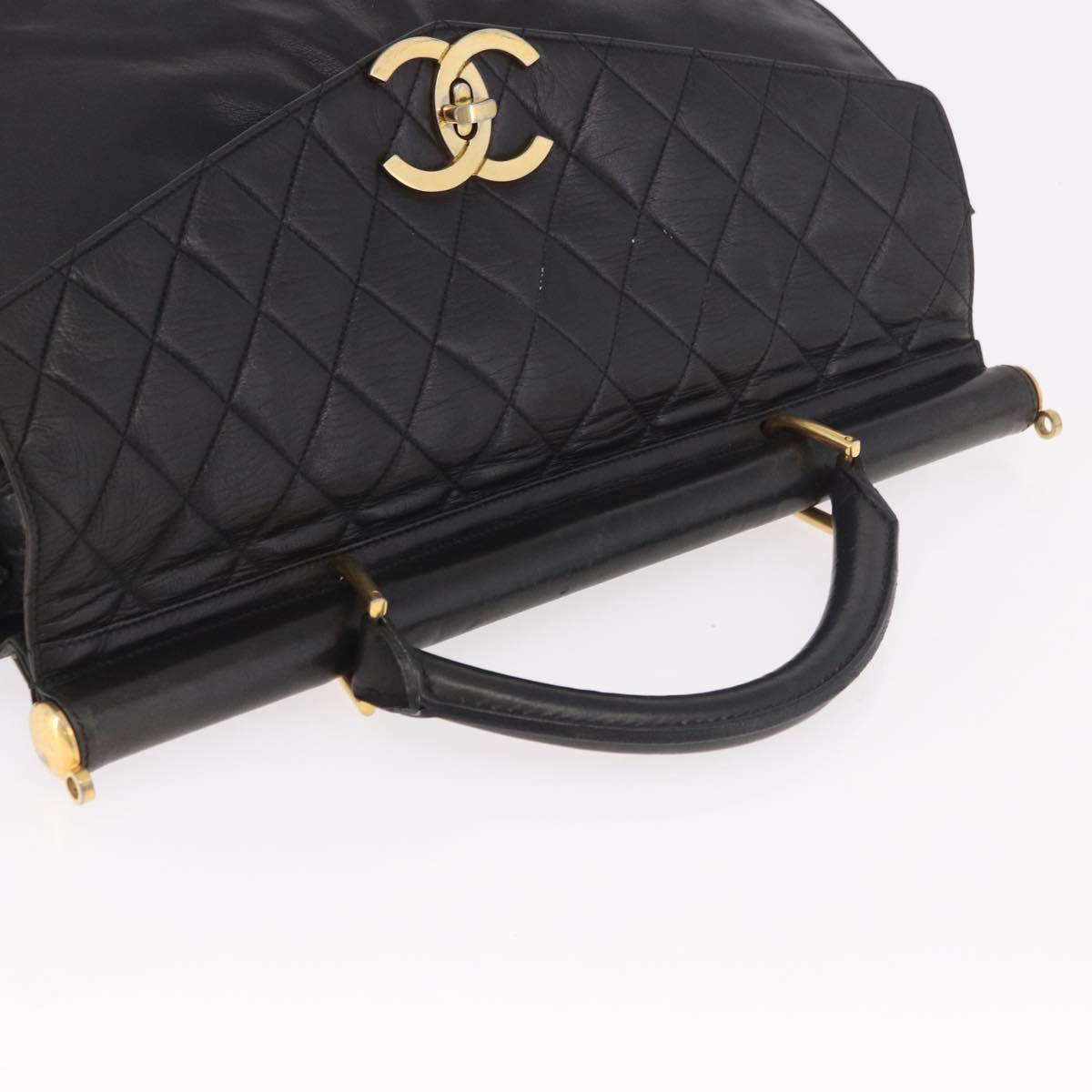 CHANEL Matelasse Hand Bag Lamb Skin Black Gold CC Auth 183326A
