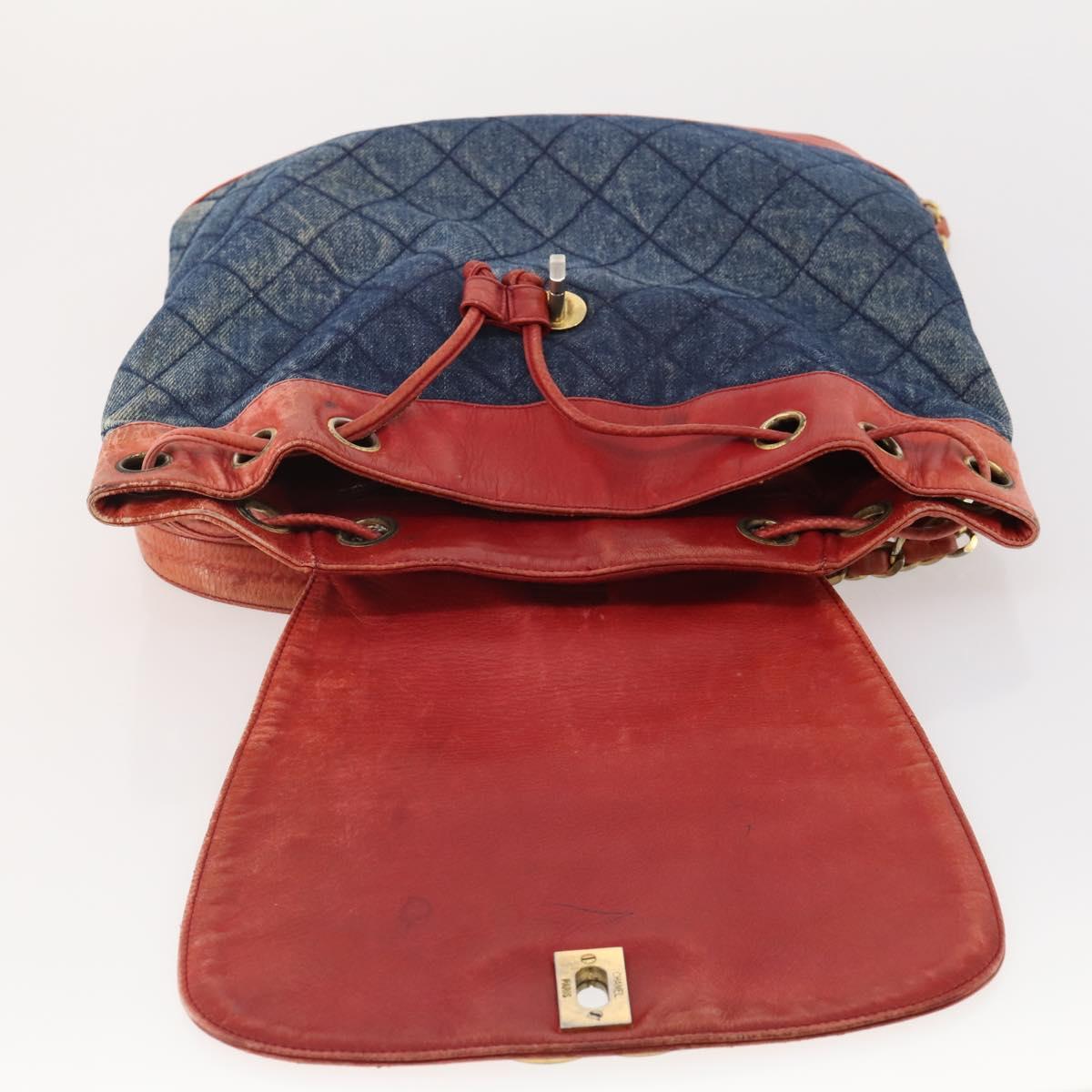 CHANEL Matelasse Chain Backpack Denim Blue Gold CC Auth 183327
