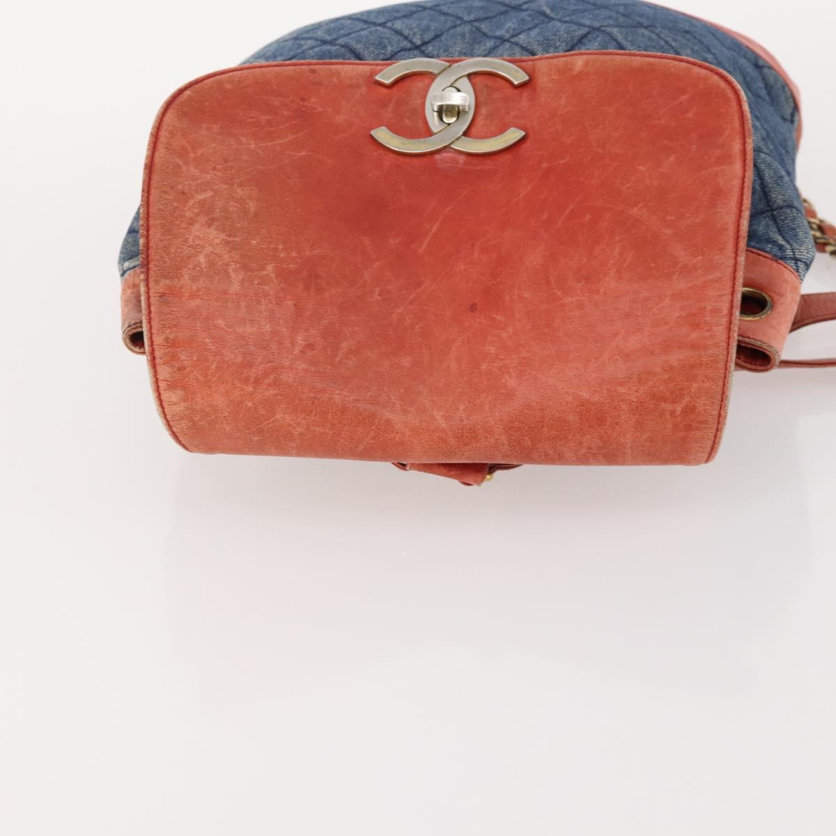 CHANEL Matelasse Chain Backpack Denim Blue Gold CC Auth 183327