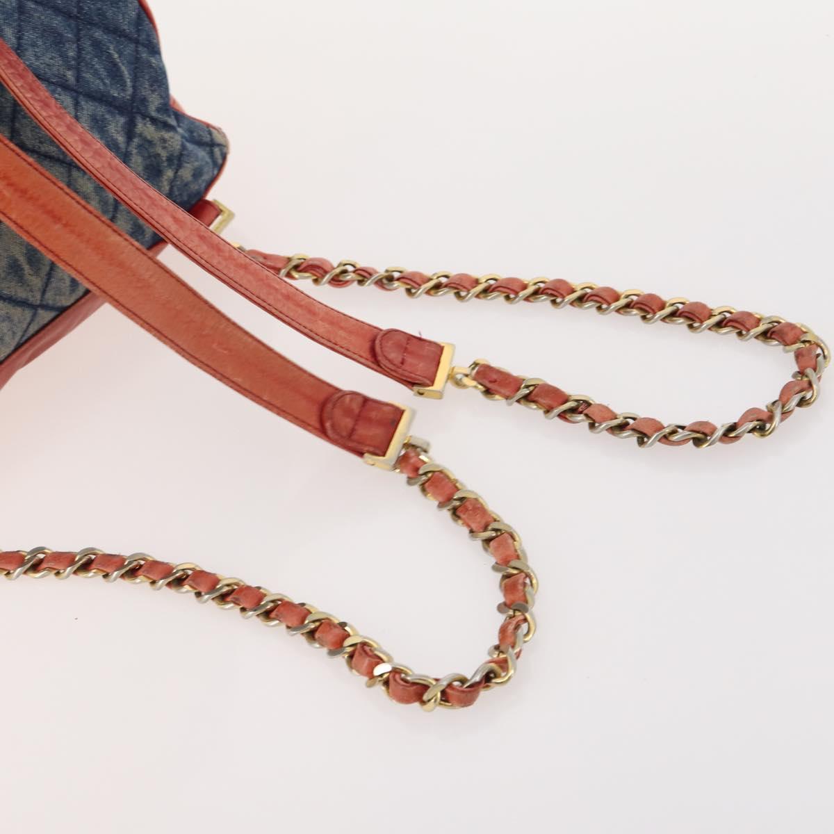 CHANEL Matelasse Chain Backpack Denim Blue Gold CC Auth 183327