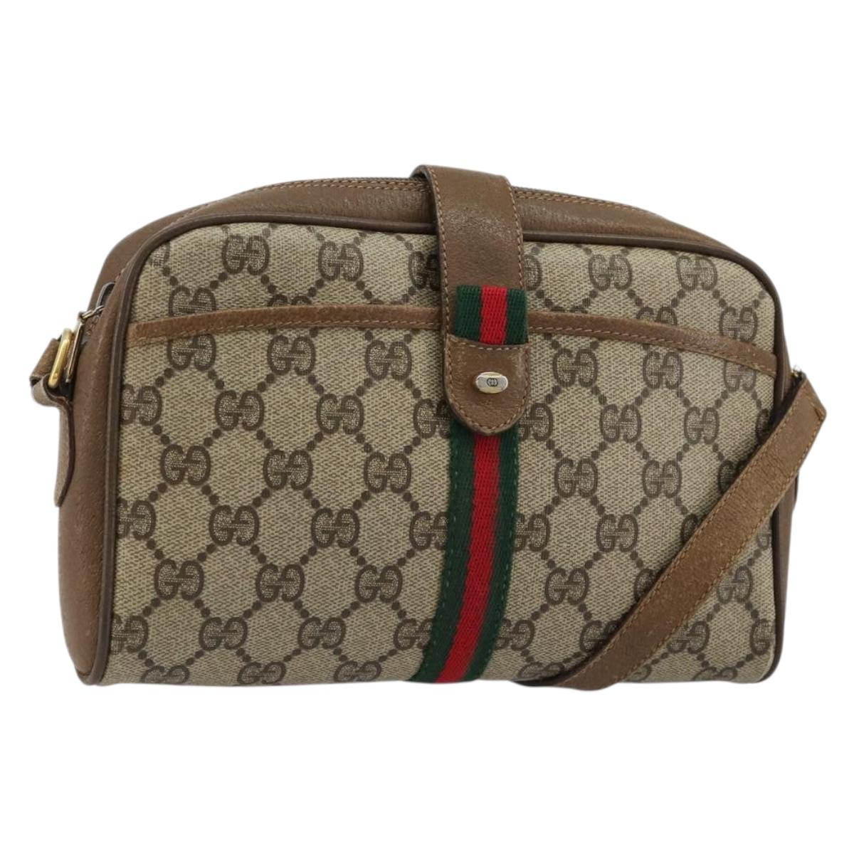 GUCCI GG Supreme Web Sherry Line Shoulder Bag PVC Beige 116 02 055 Auth 183329