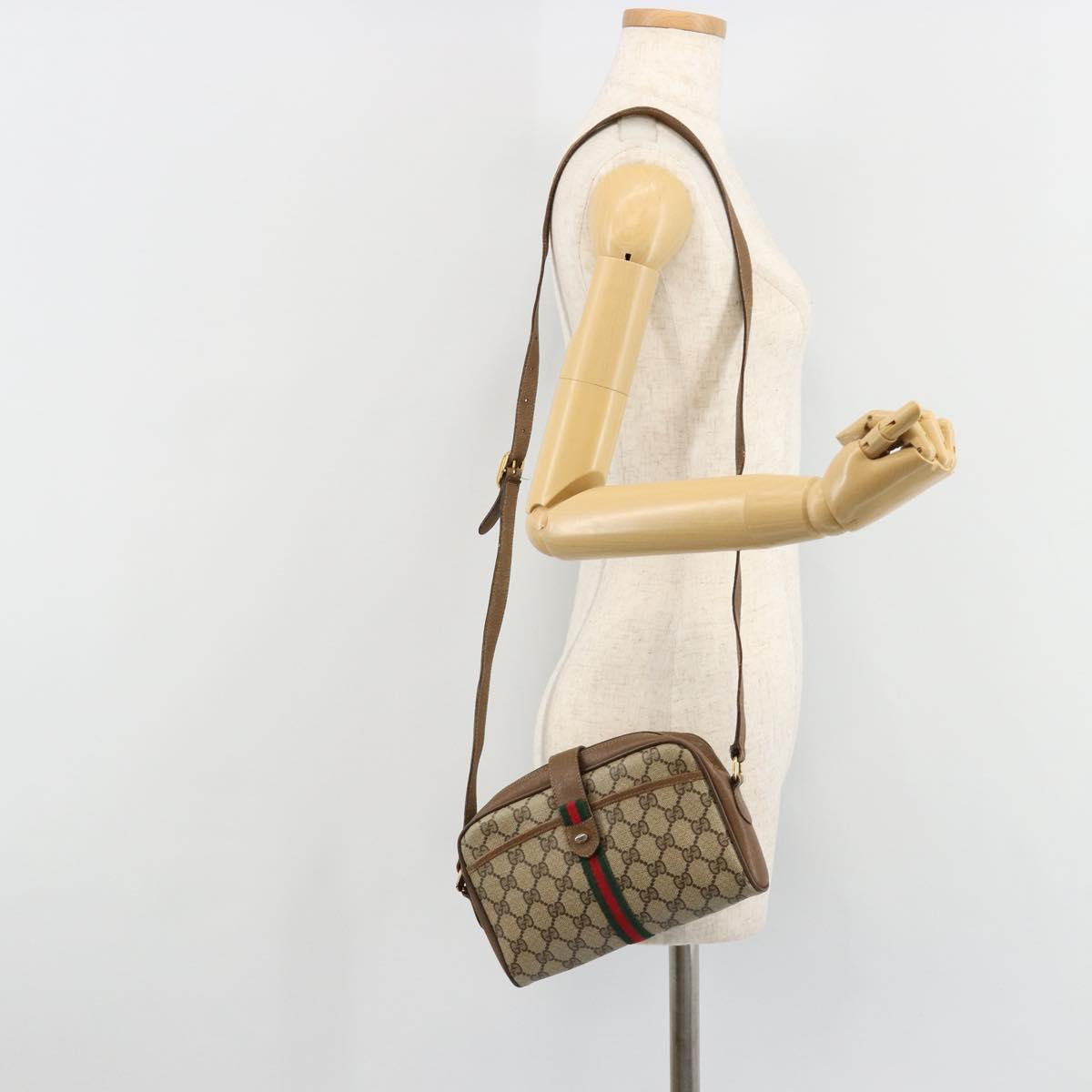 GUCCI GG Supreme Web Sherry Line Shoulder Bag PVC Beige 116 02 055 Auth 183329