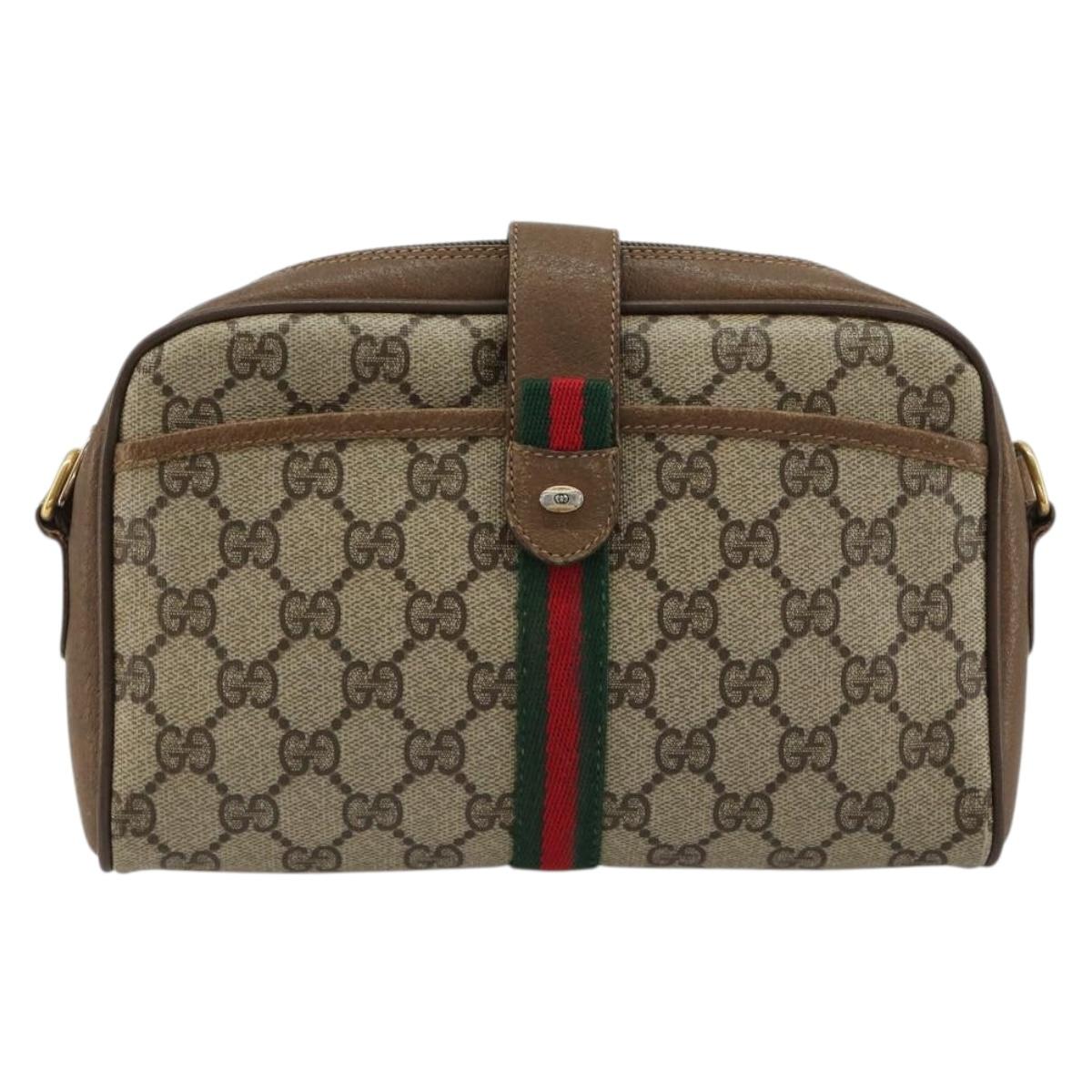 GUCCI GG Supreme Web Sherry Line Shoulder Bag PVC Beige 116 02 055 Auth 183329