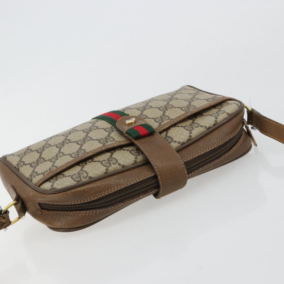 GUCCI GG Supreme Web Sherry Line Shoulder Bag PVC Beige 116 02 055 Auth 183329