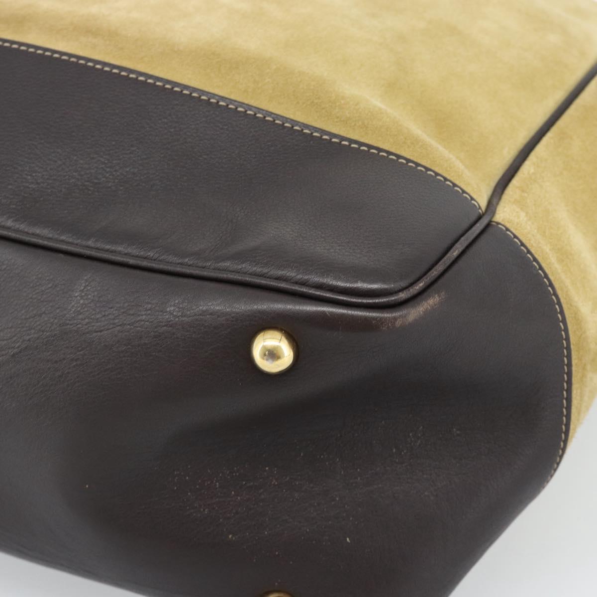 LOEWE Anagram Hand Bag Suede 2way Beige Gold Auth 183333