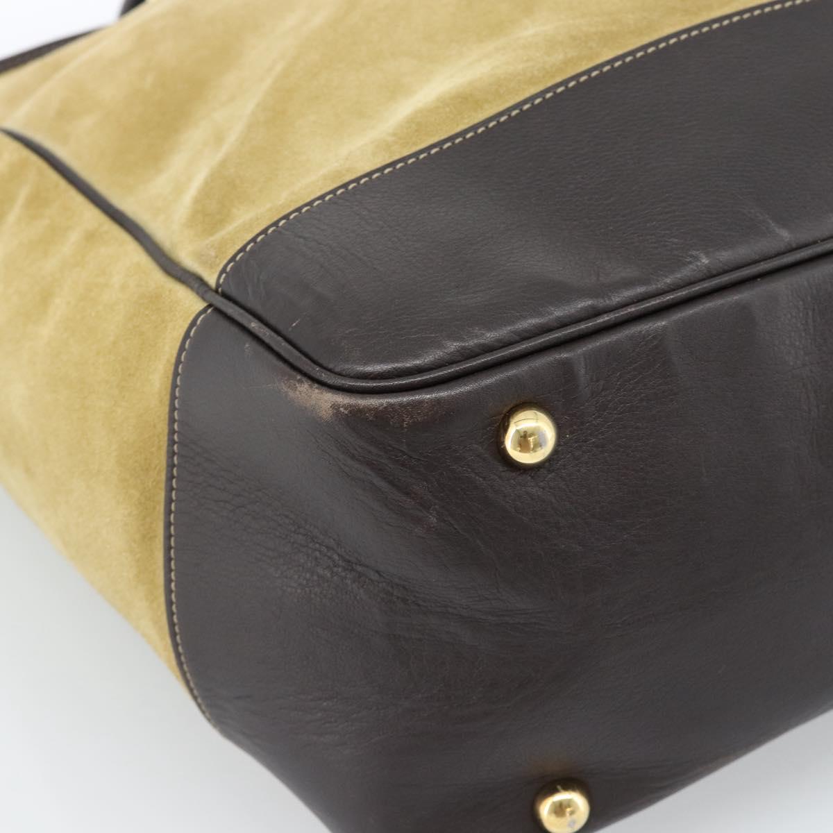 LOEWE Anagram Hand Bag Suede 2way Beige Gold Auth 183333