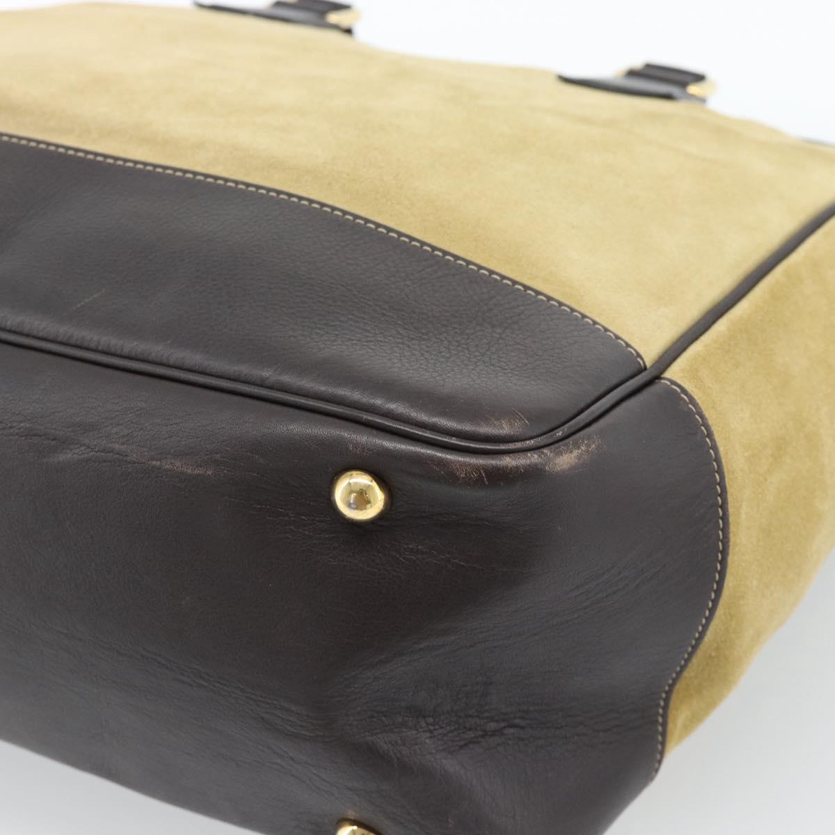 LOEWE Anagram Hand Bag Suede 2way Beige Gold Auth 183333