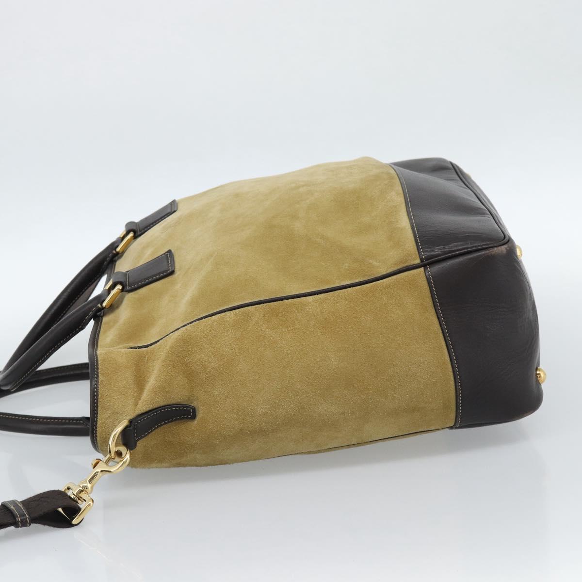 LOEWE Anagram Hand Bag Suede 2way Beige Gold Auth 183333