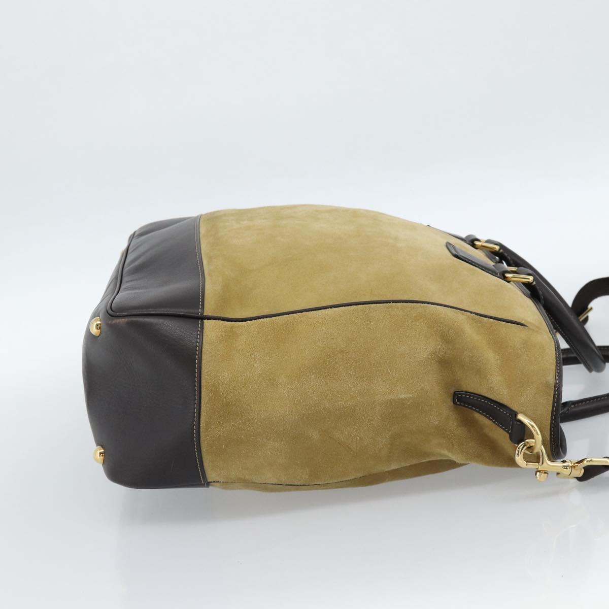 LOEWE Anagram Hand Bag Suede 2way Beige Gold Auth 183333