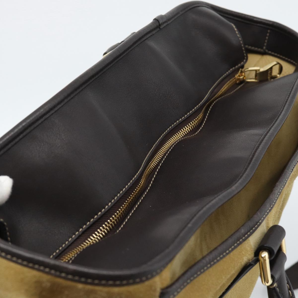 LOEWE Anagram Hand Bag Suede 2way Beige Gold Auth 183333