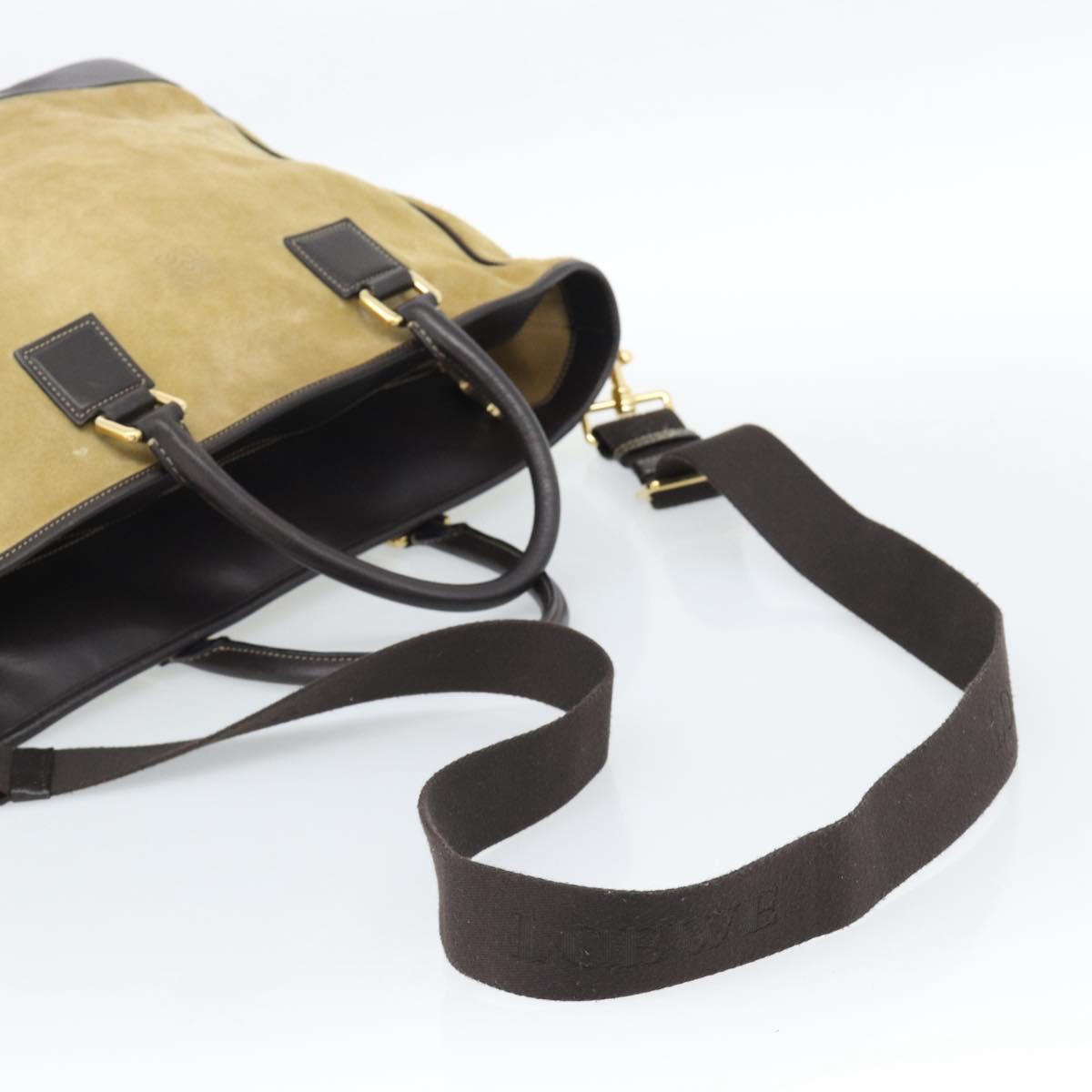 LOEWE Anagram Hand Bag Suede 2way Beige Gold Auth 183333