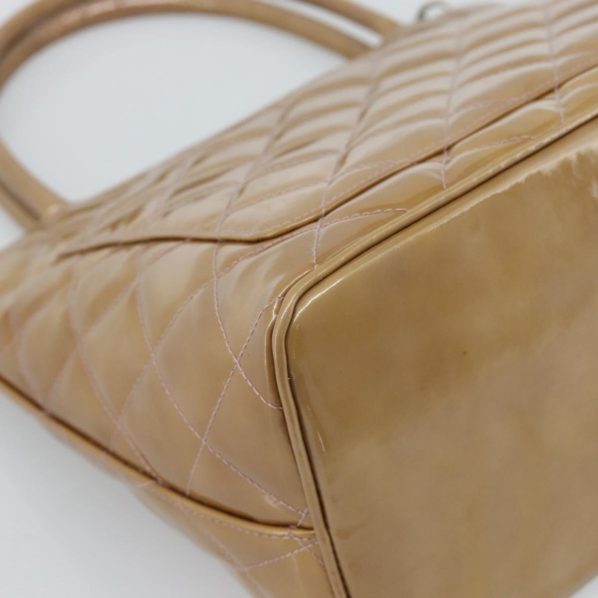CHANEL Standard Tote Bag Patent leather Gold Silver CC Auth 183335A