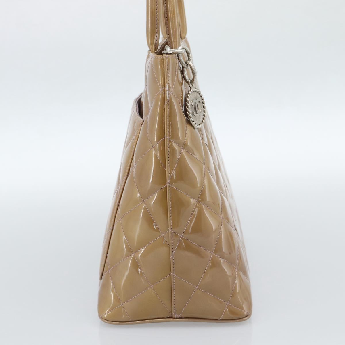 CHANEL Standard Tote Bag Patent leather Gold Silver CC Auth 183335A